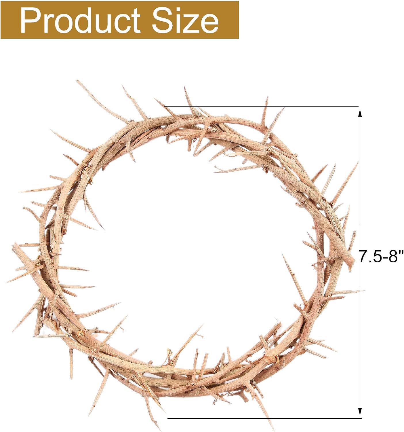 Nature Crown of Thorns Wearable with 67'' Satin Fabric, 7.5-8" Handmade for Christian Easter