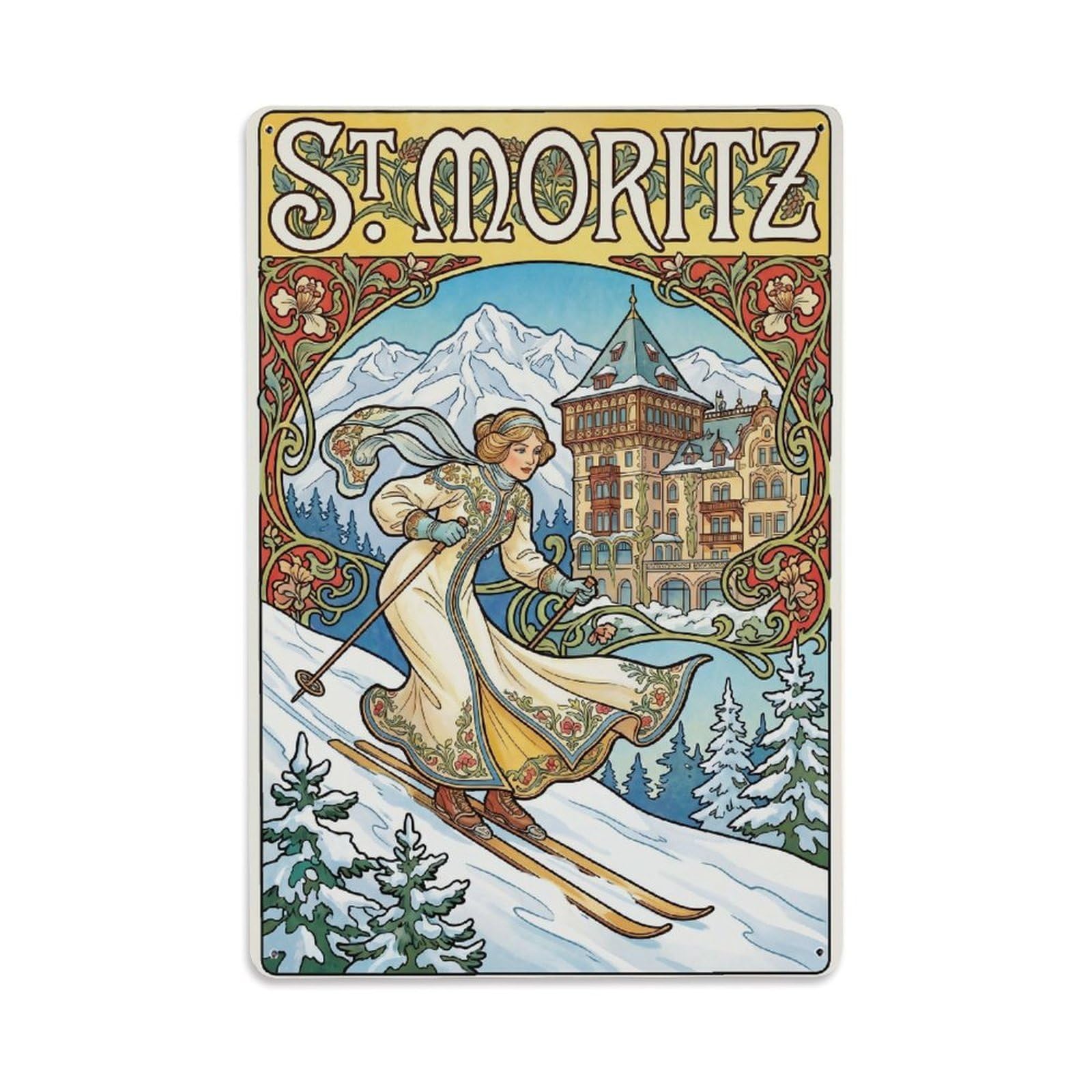 Olhnbad Style Luxury Switzerland Nouveau Alpine Travel Metal Tin Sign