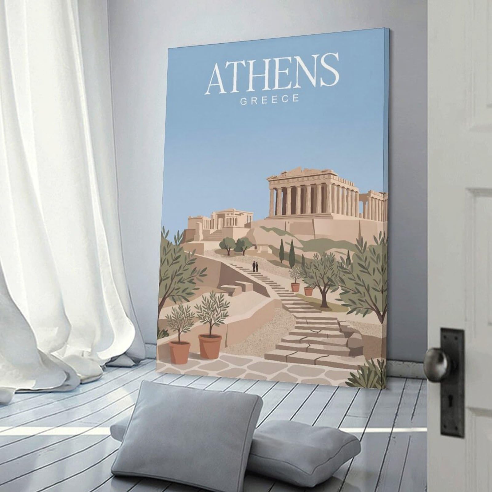 Junmoney Athens Greece Wall Decor Canvas Print, 20x30inch(50x75cm), for Small Homes, Bedrooms Or Open Spaces, Wall Decor with Flexible Room Appeal