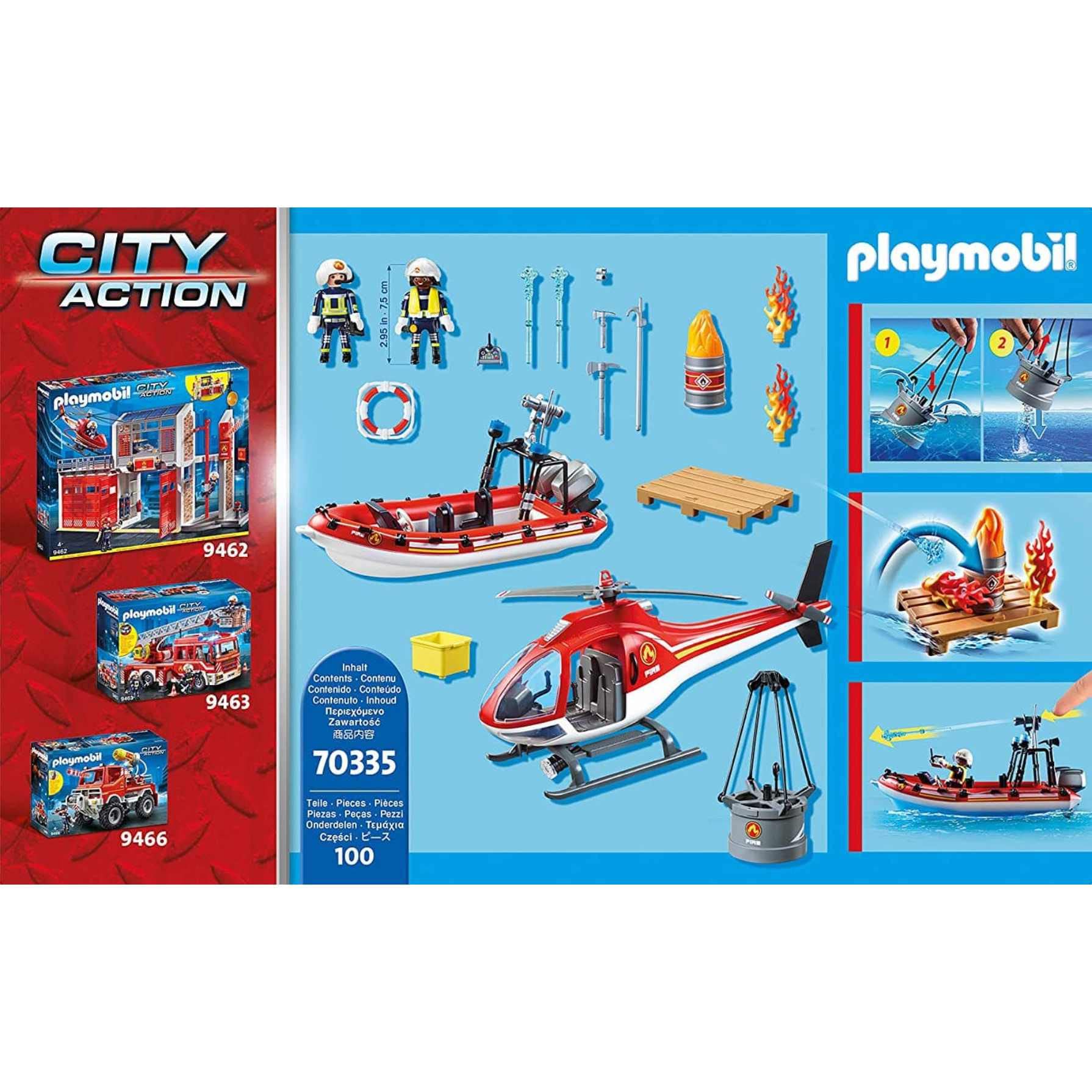 PLAYMOBIL City Action 70335, Missione antincendio con Elicottero e gommone, dai 4 Anni