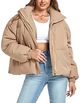 Bufushaoh Women's Winter Puffer Jacket Baggy Stand Collar