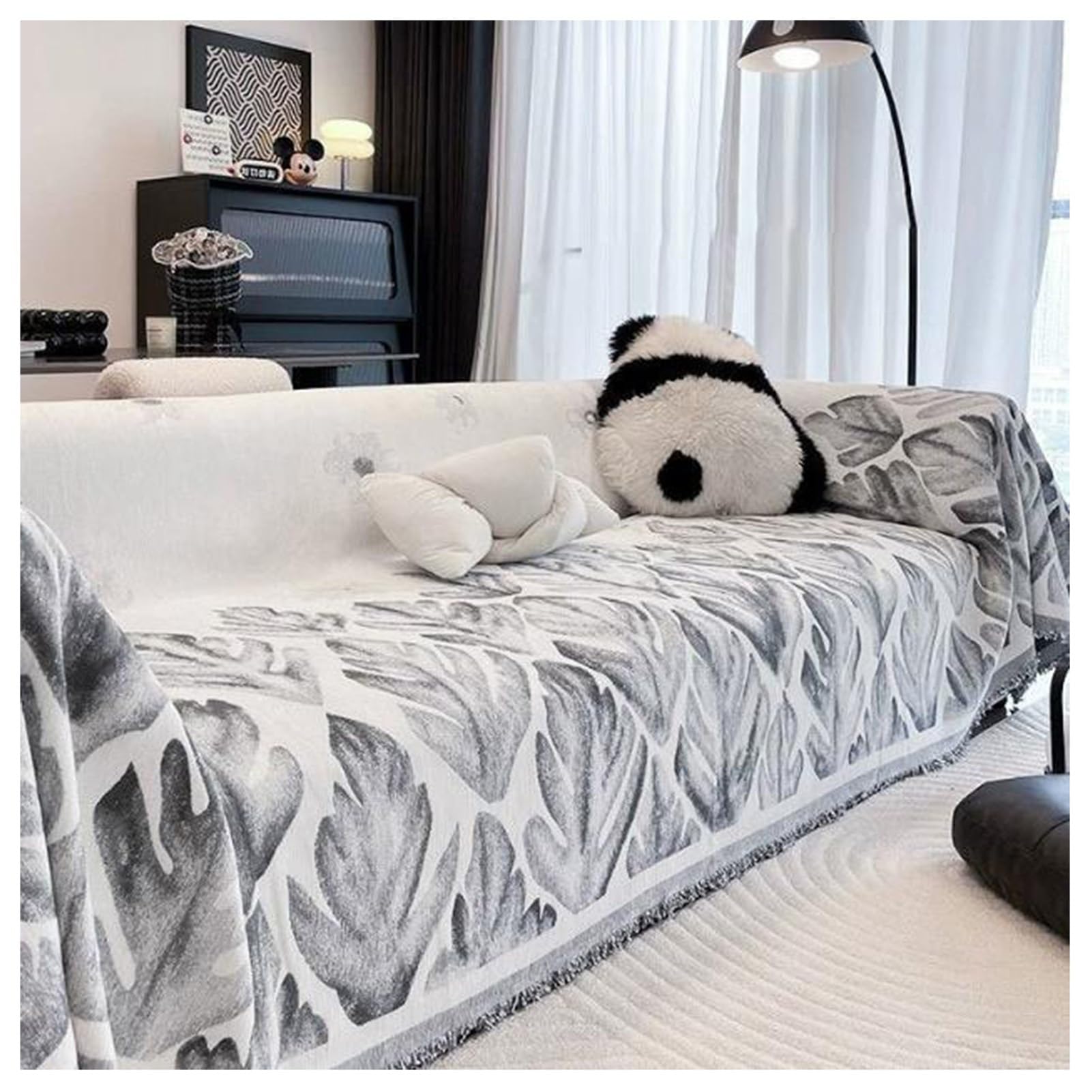 XYUERU Chenille Sofa Throw Blanket, Large 1/2/3/4-Seater Sofa Cover, Non-Slip Sofa Cover,Couch Throw,Bedspread with Decorative Tassels(Grey,180x130cm)