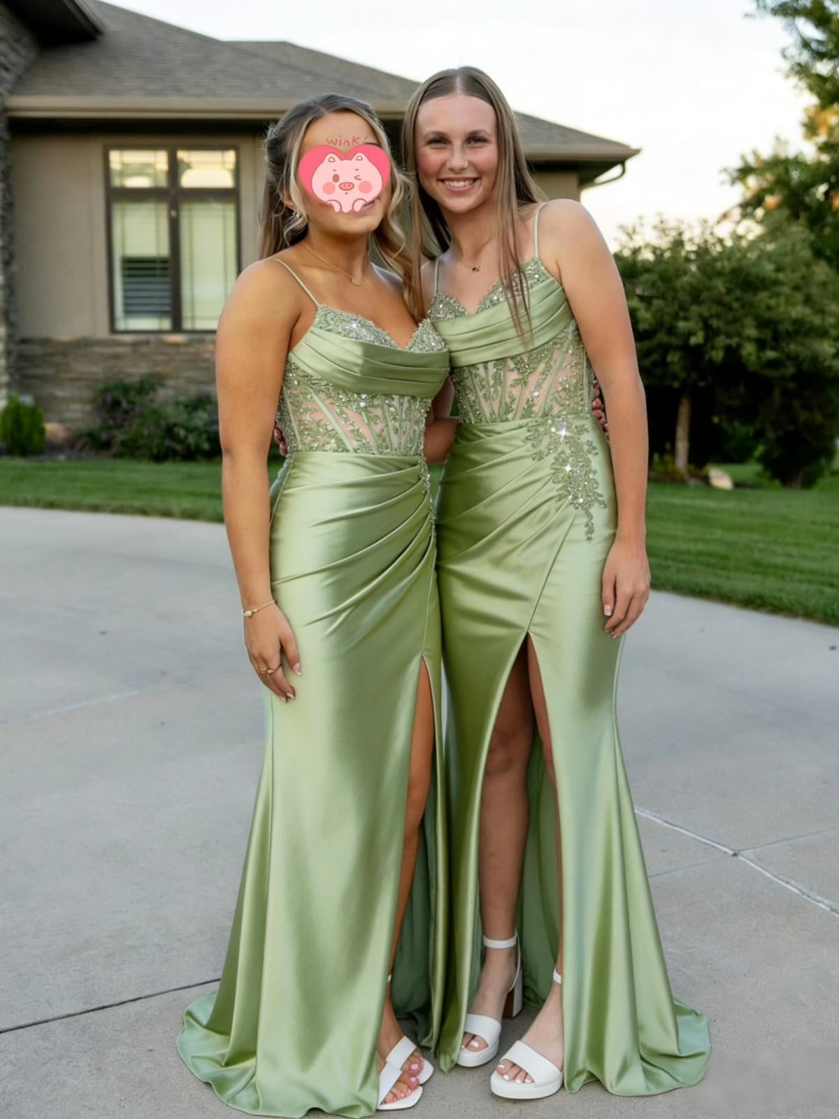 JAEDEN Spitze Satin Ballkleider mit Schlitz Damen Meerjungfrau Abiballkleider Spaghettiträger Abschlusskleider