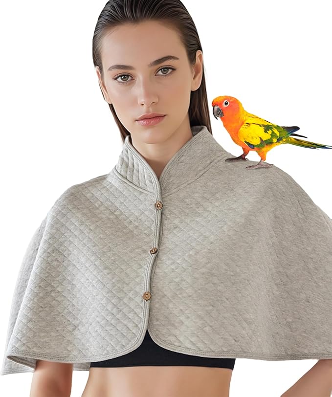 Parrot Shoulder Protector & Bird Diaper Shawl - Keep Clothes Safe from Scratches & Poop, Reusable Training Cape for Parakeets, Cockatiels, Conures, Lovebirds, Finches, Macaw (grey)
