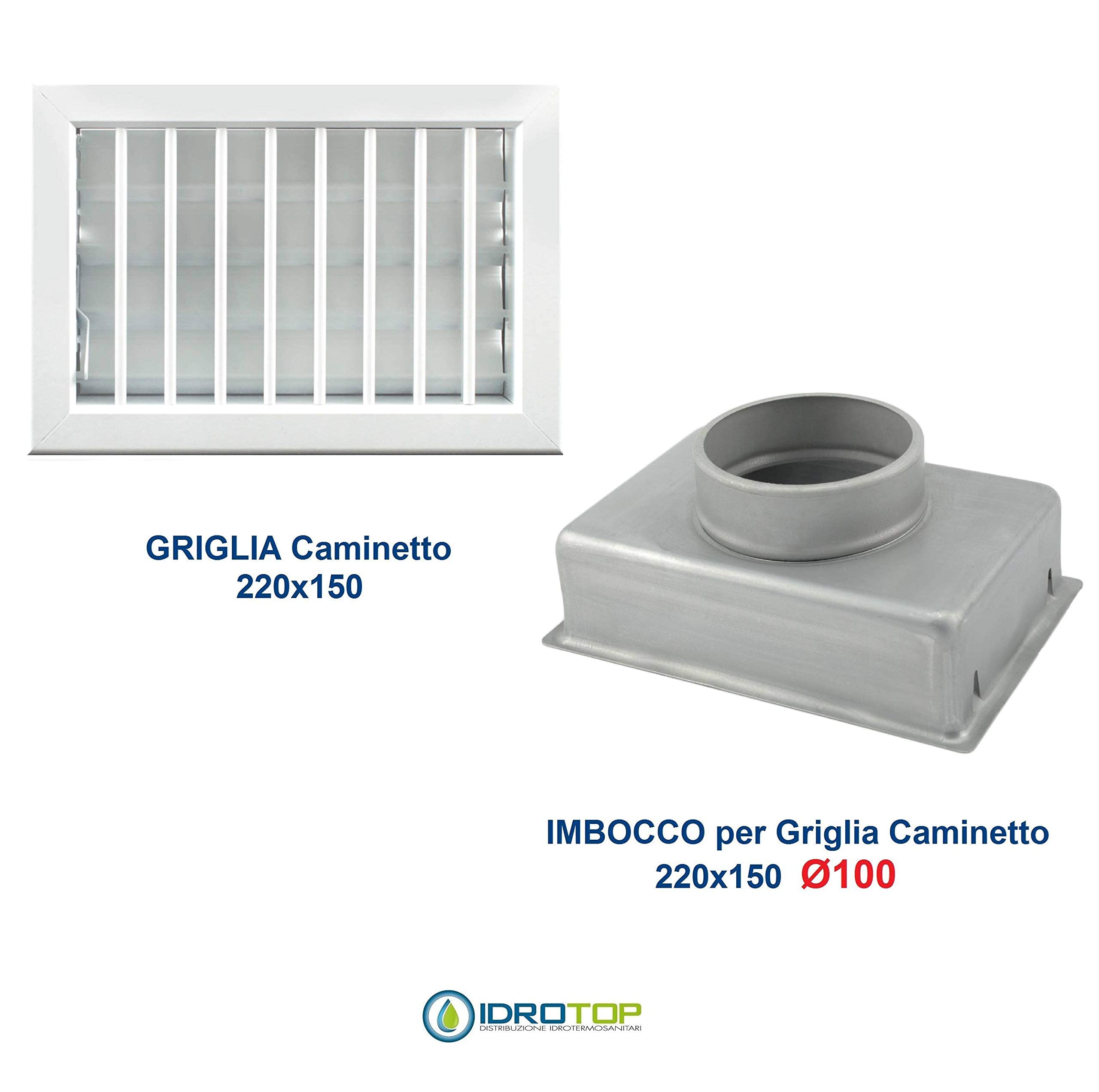 Bocchetta Aria cm22x15 Regolabile BIANCA con Adattatore D.100 per Caminetto
