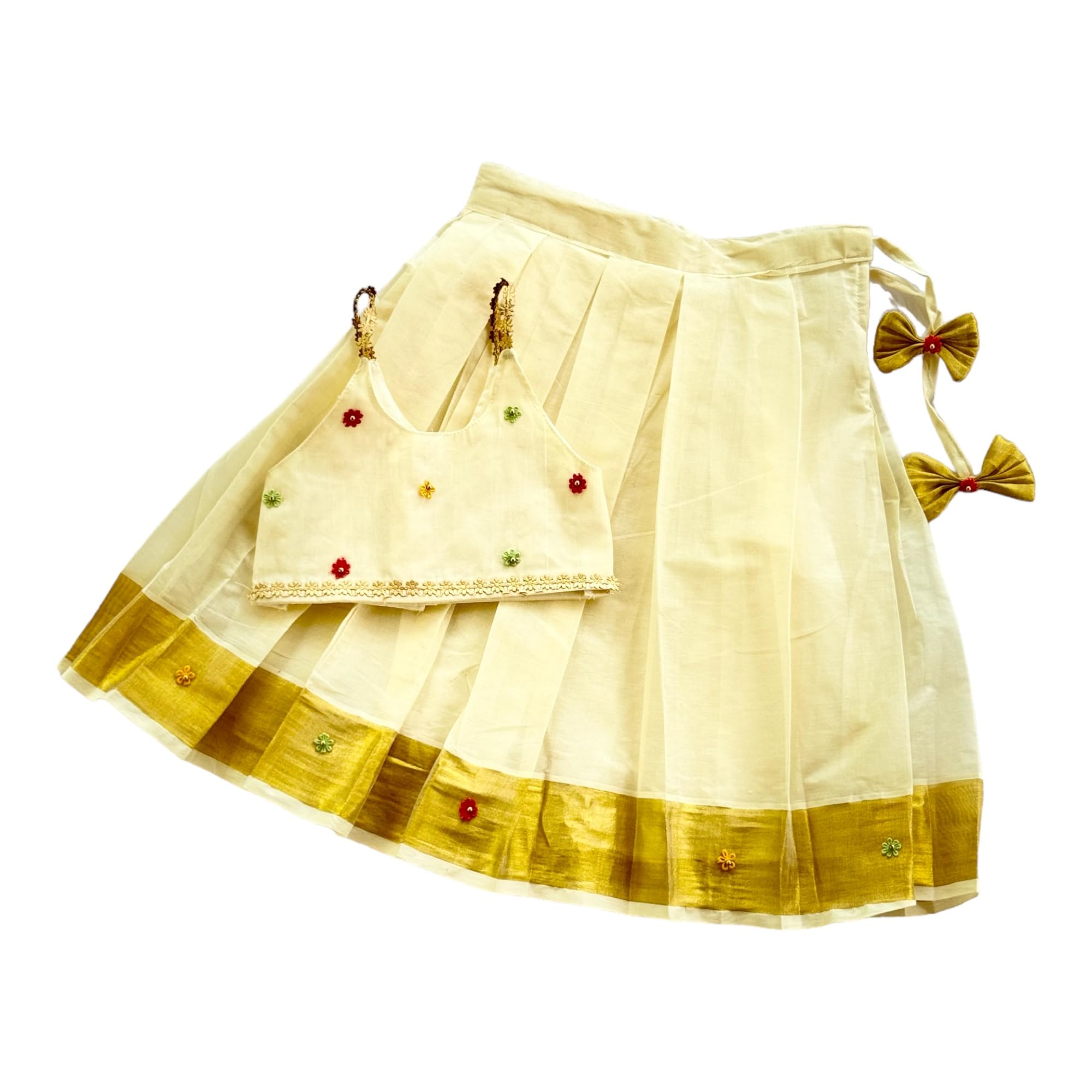 picksparrow Kerala Kasavu Cotton Baby Girl Traditional Pattu pavadai/Lehenga/Ethnic wear-picture-33
