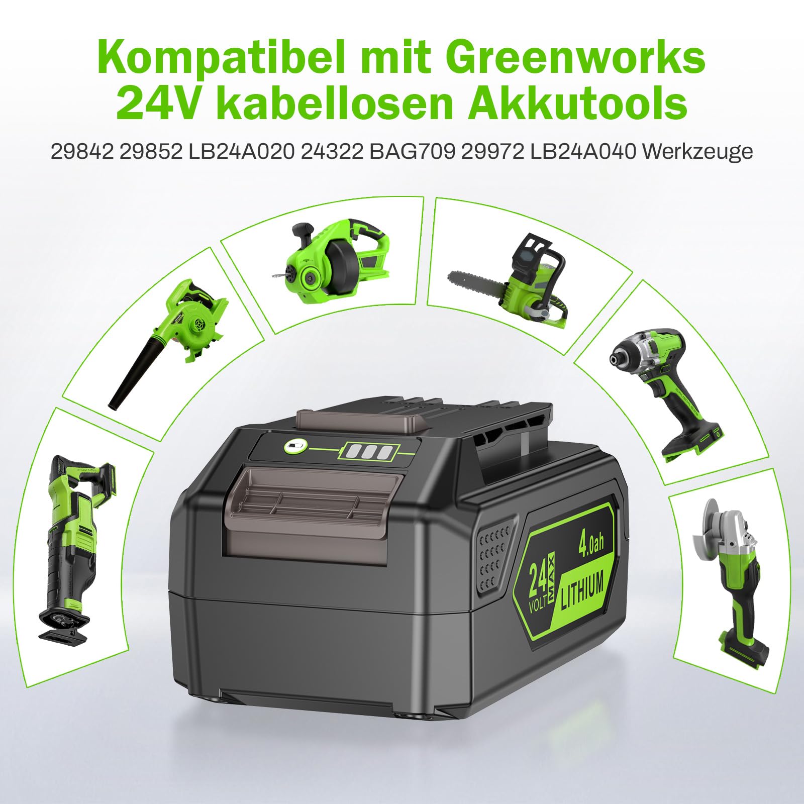 LabTEC GW2430 - Batería para Greenworks (24 V, 4,0 Ah, Iones de Litio, Repuesto para Herramientas Greenworks 24 V, 29862, 2938202, 26111700, 2 Unidades)
