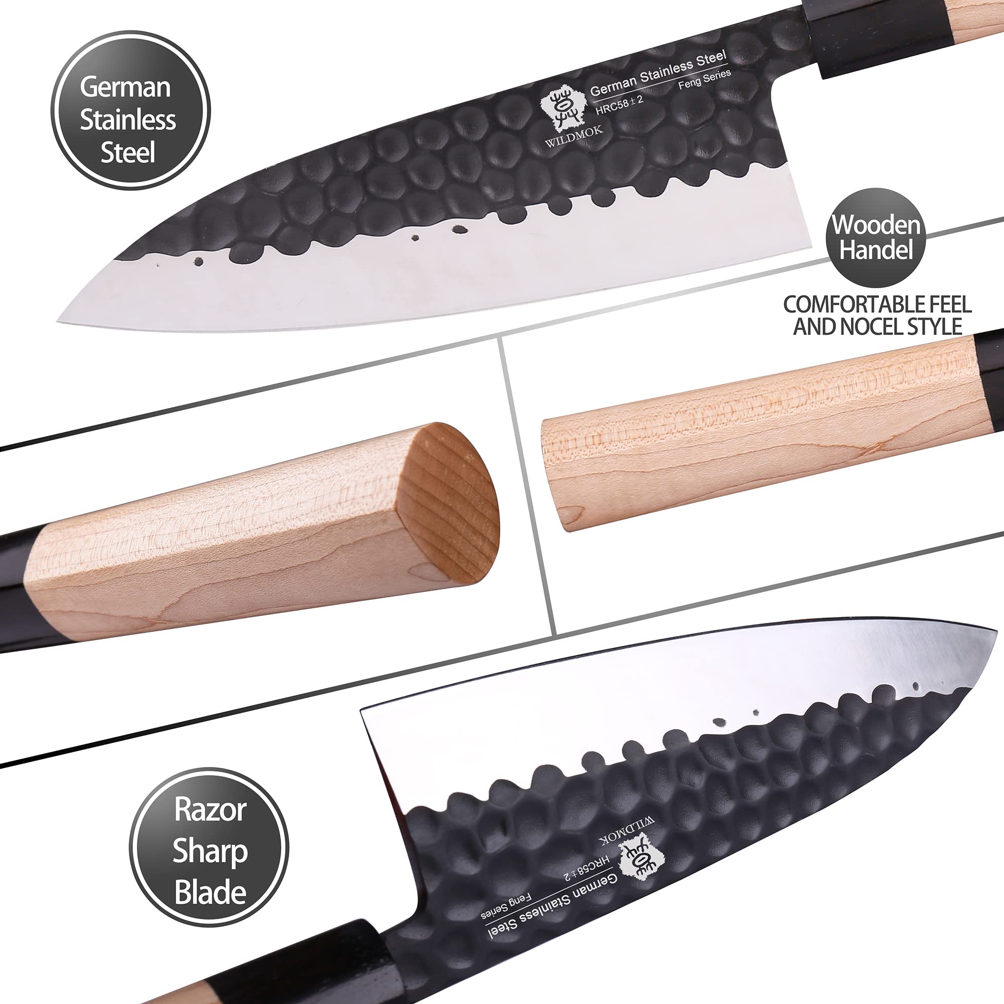 WILDMOK 19,4 cm Deba-Messer, deutsches Edelstahl-Sashimi-Messer, asiatisches Usuba-Lachsmesser für Linkshänder