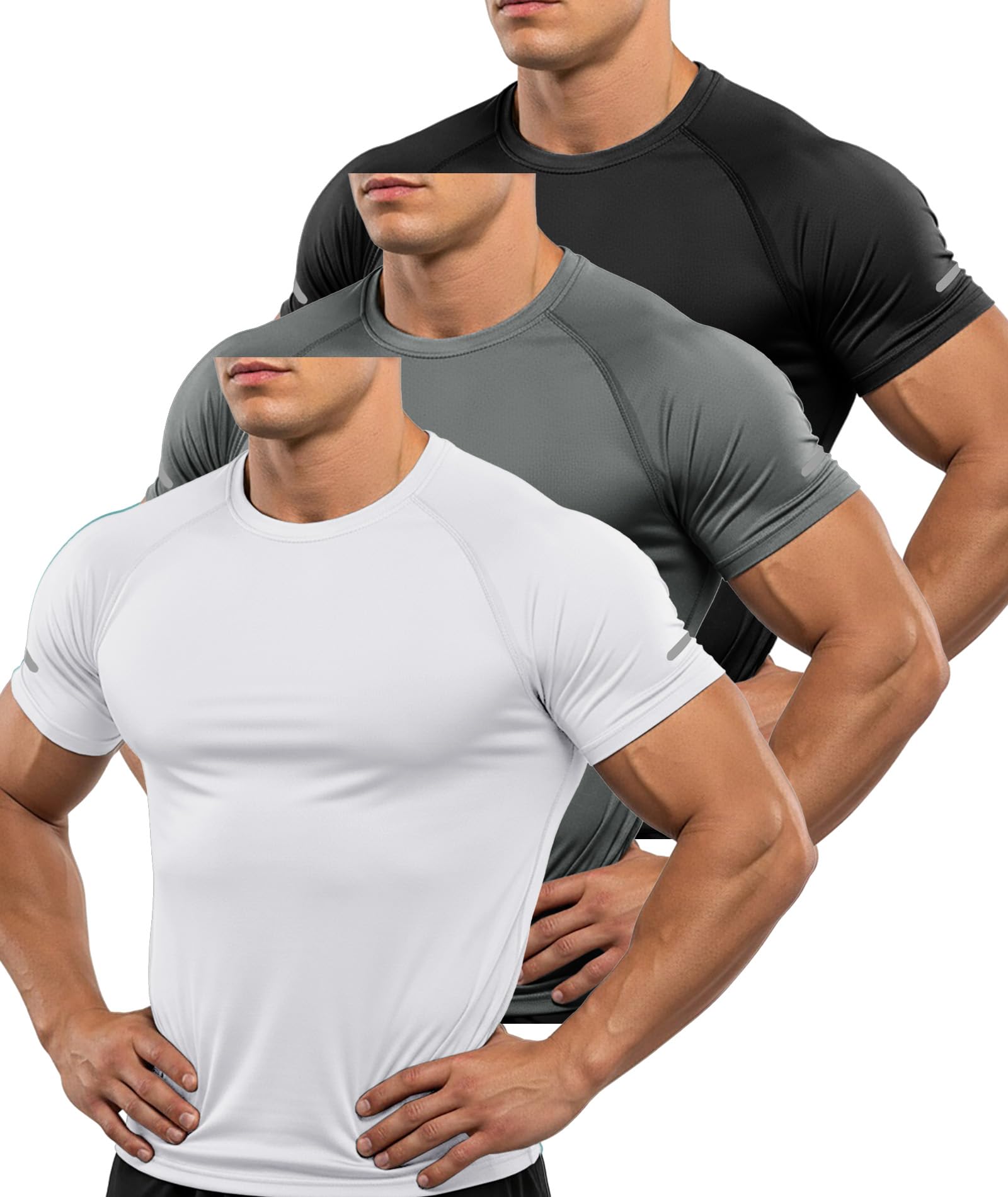 ZITY 3er Pack T-Shirts Herren Sportshirt Kurzarm Sommer T-Shirts Männer Leicht Funktionsshirt Atmungsaktiv Schnelltrocknend Laufshirt Rundhals Trainingsshirt
