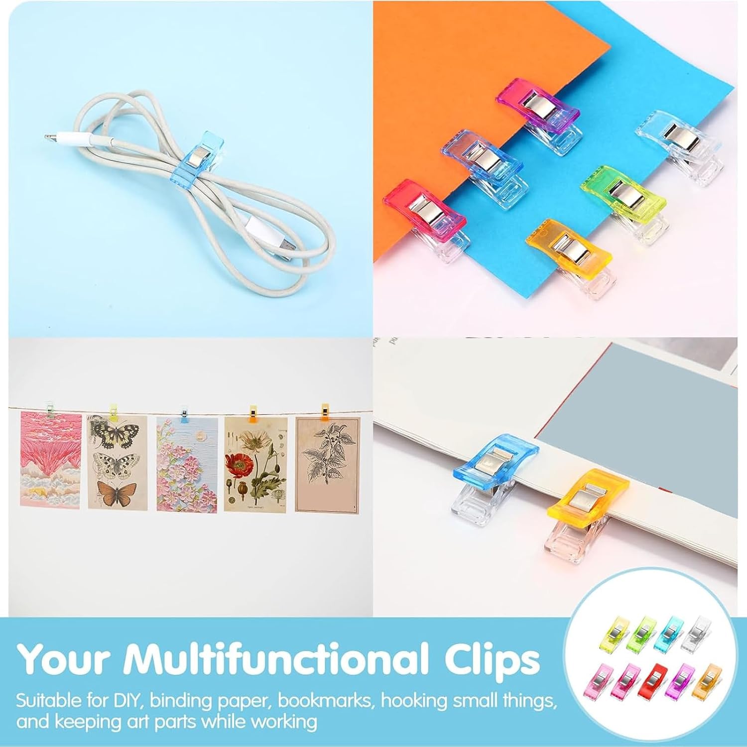 Beeveer 400 Sewing Clips Quilting Supplies Multipurpose Plastic Fabric Clips Assorted Colors for Sewing Quilting Binding Crafts