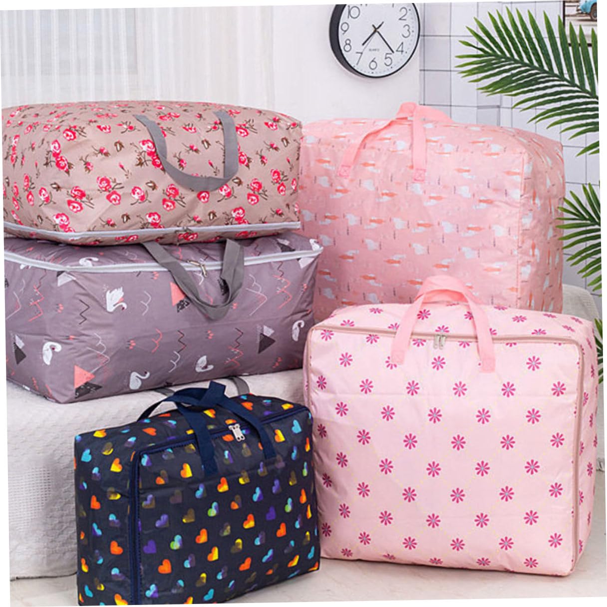 Ciieeo 3 STÜCKE Teiliges Aufbewahrungsbeutel Oxford Strapazierfähige Große Packtaschen für Kleidung und Bettdecken Liebeherz Muster für Zuhause Umzug Studentenwohnheim