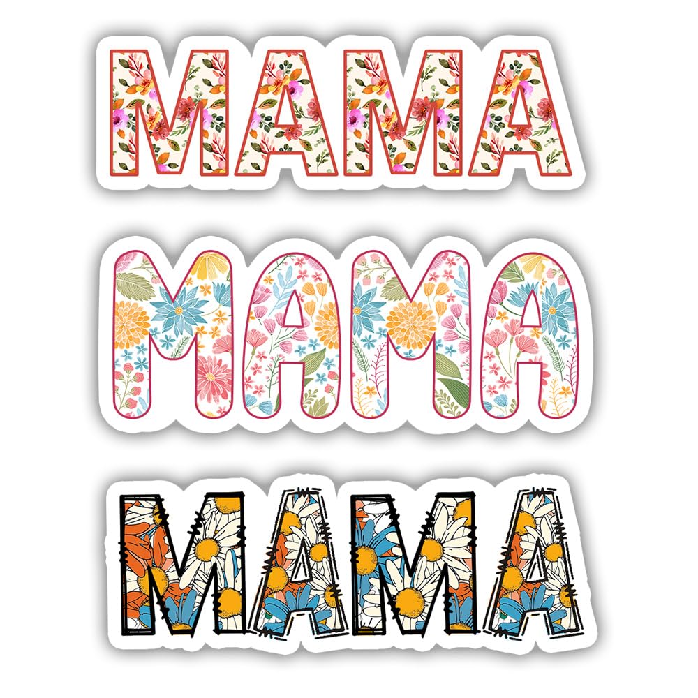 SODAVA [3Pcs, 3"x3"] Floral Mama Sticker, New Mom Gift, Cute Floral Decal, Mothers Day Stickers, Waterproof Vinyl Decal, Gifts for Hard Hat, Car, Laptop, Helmet, Notebook, Cooler
