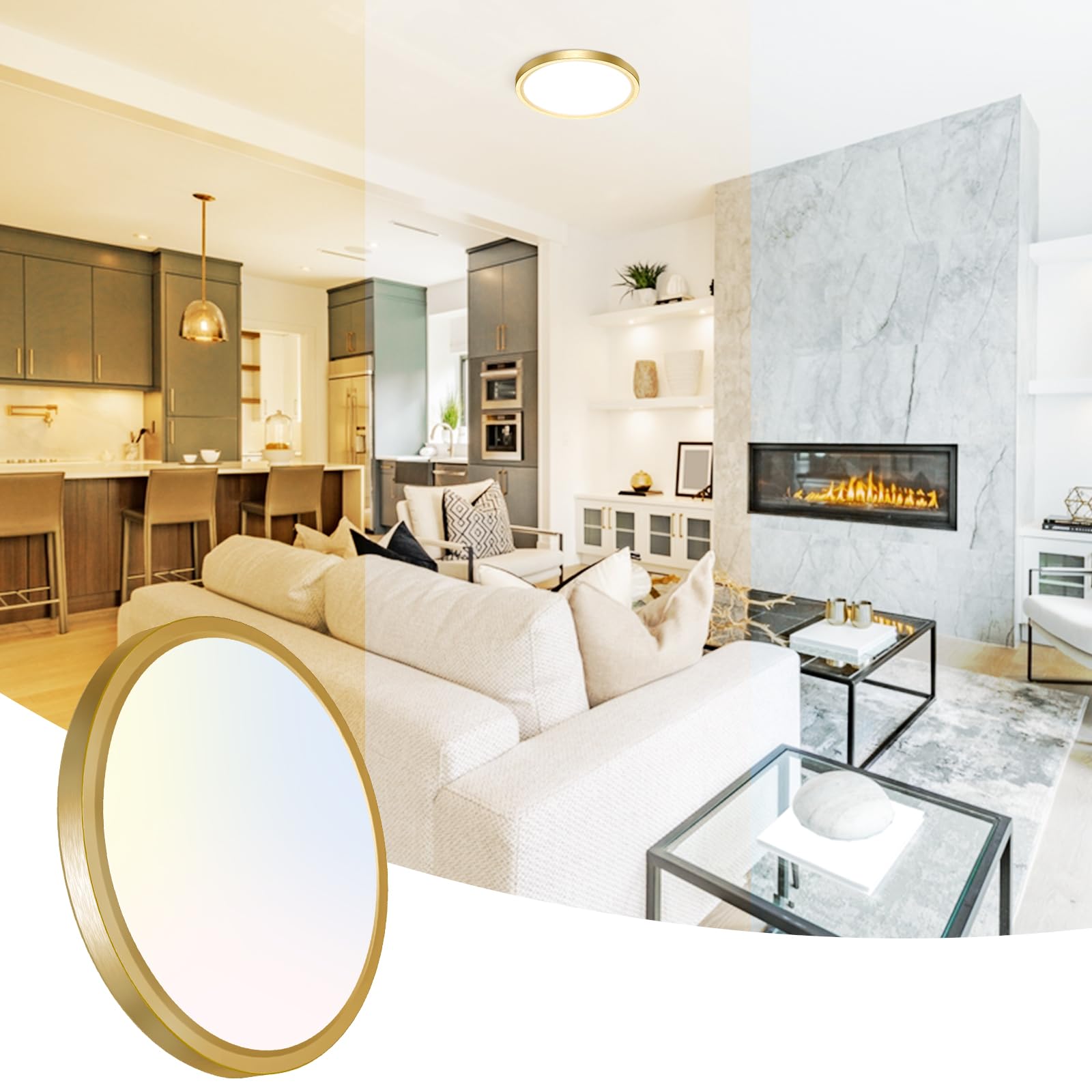 Peasur 7 Inch LED Ceiling Light Gold, Small 15W Slim Flush Mount Ceiling Light 3000K/4000K/6500K Adjustable, Modern Round Ceiling Lighting for Bedroom