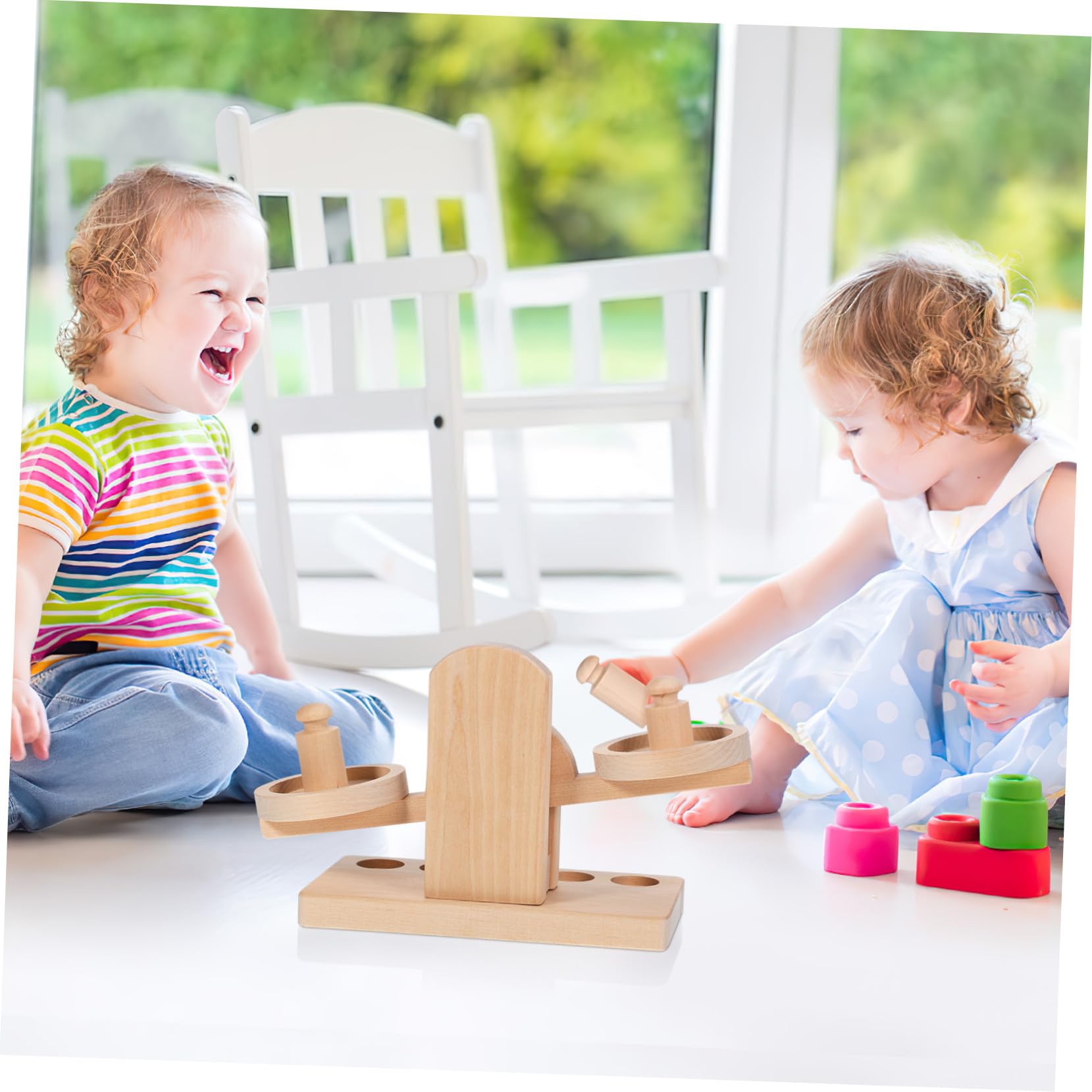 Giocattolo Educativo in Legno per Bambini Bilancia a Doppio Piatto, Gioco Creativo e Bilanciamento per Festa Scuola Decor e Apprendimento Divertente
