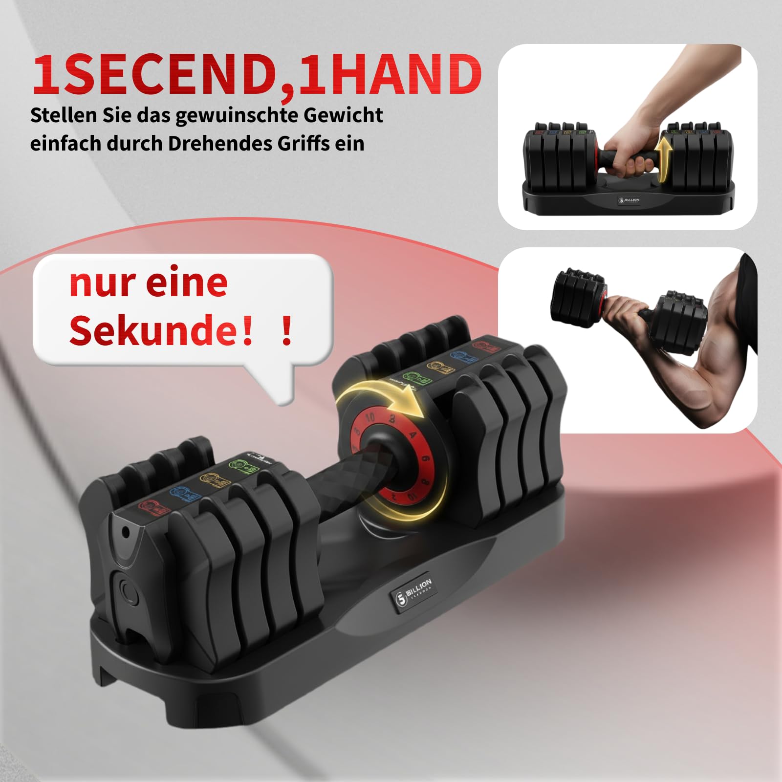 EnterSports Verstellbares Kurzhantel Set (10kg/22lb), 5-in-1 Hanteln Set Platzsparend mit rutschfestem Griff, Hanteltraining Gewichte für Homegym & Krafttraining, Profi Equipment für Herren & Damen