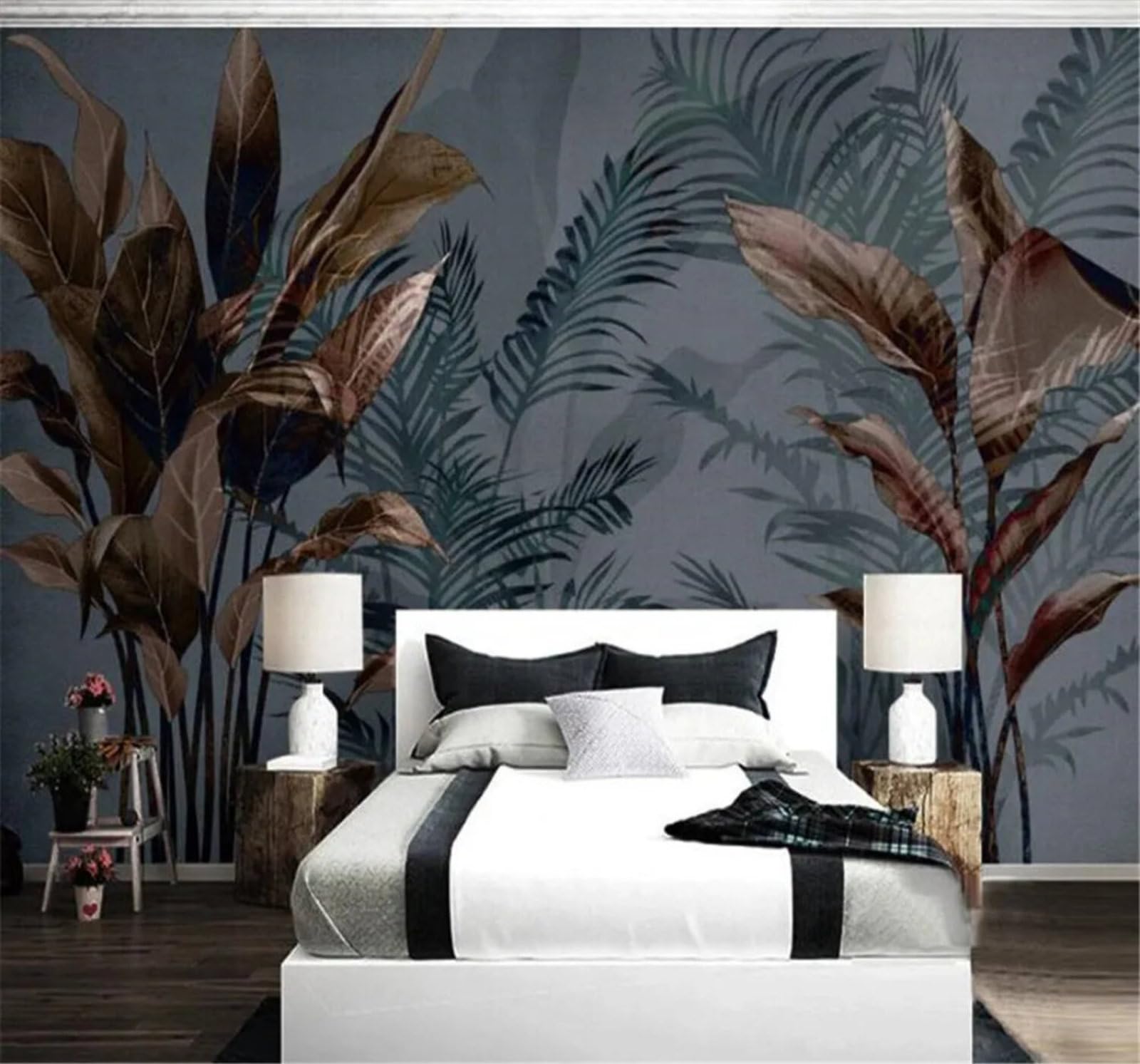 Tzxztt Minimalist Abstract Retro Hand Drawn Plants Modern 3D Wallpaper Premium Textured Silk Neutral Tones Material Ideal for Living Room Bedroom-350cm×256cm