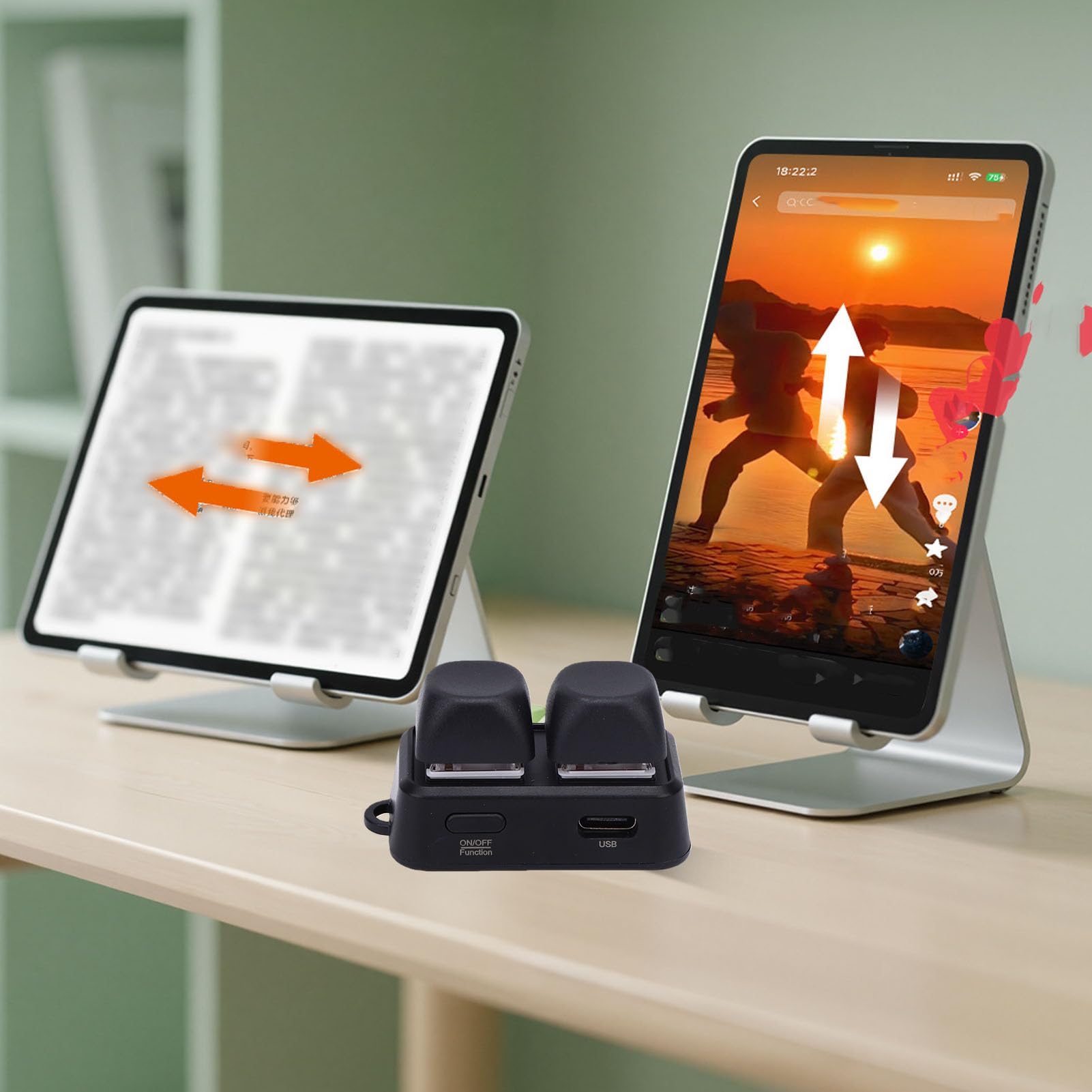 Tosuny 2-Tasten-Bluetooth-Makro-Tastatur, programmierbarer Kopier-Pastenblock, kabelloser Seitenumkehrer für E-Reader, RGB-Hintergrundbeleuchtung, wiederaufladbar