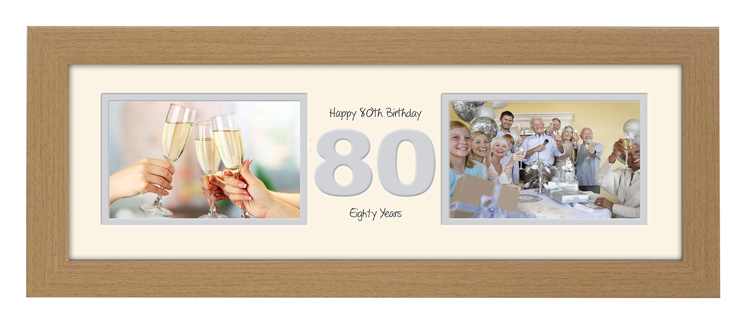 Photos In A Word Oak Finish Frame Cream Mount Grey Inside 80Th Birthday Photo Frame Eightieth Gift Takes Two 6”X4” Landscape Photos 1229A (Oak Finish Frame Cream Mount Grey Inside)