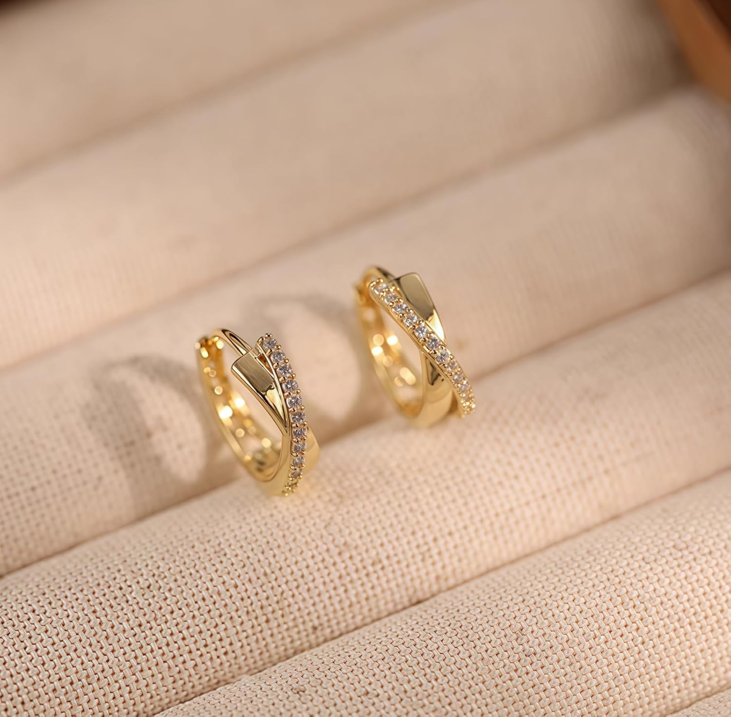 Dainty Gold Hoop Earrings for Women 14K Gold/Silver Plated Small Cubic Zirconia Huggie Hoop Earring X-shaped Earring - Image 6