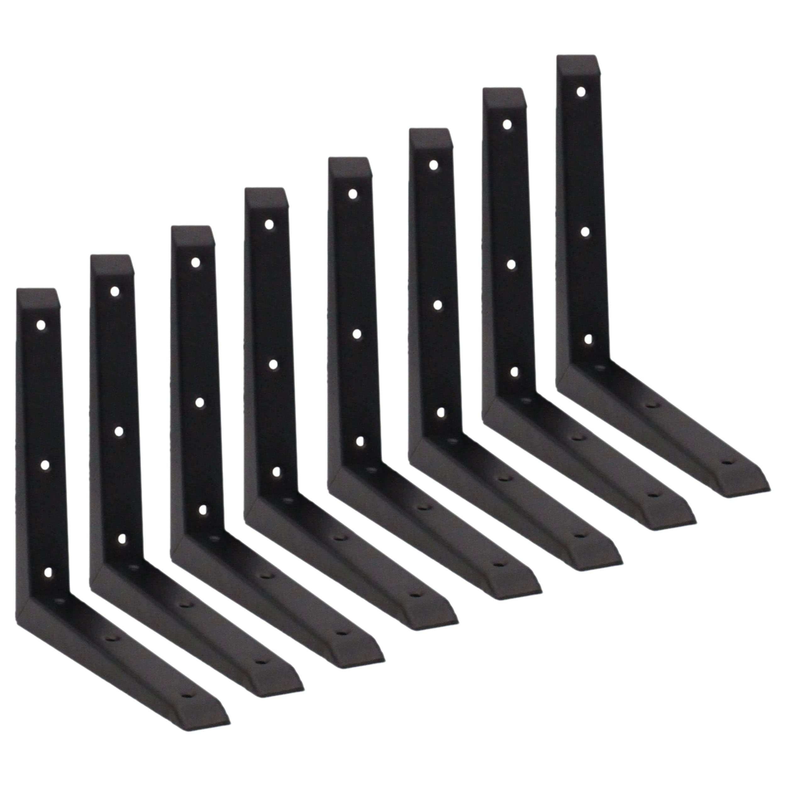 Strong Shelf Bracket Mitre Reinforced Pattern | 200 x 200mm | Black | Pack of 8 | EAI Brand
