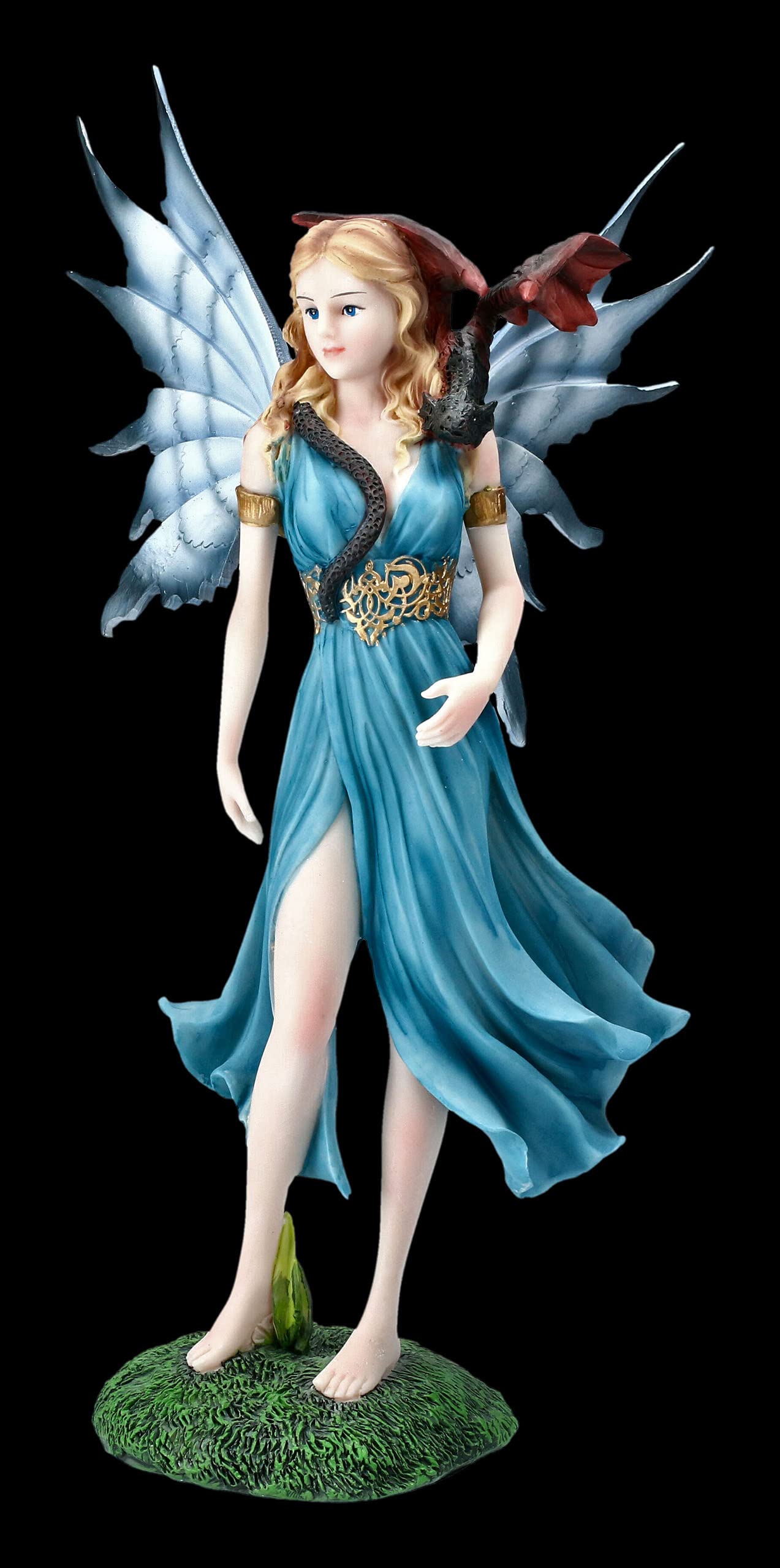 Figurine elfe - Kalia avec dragon sur épaule | Fantasy Statue Fairy