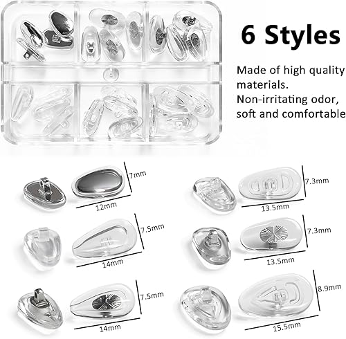 Miniatura 5 de PTSLKHN Almohadillas de nariz atornilladas, kit de repuesto de almohadillas de nariz para gafas, 12 pares de almohadillas de nariz de silicona suave