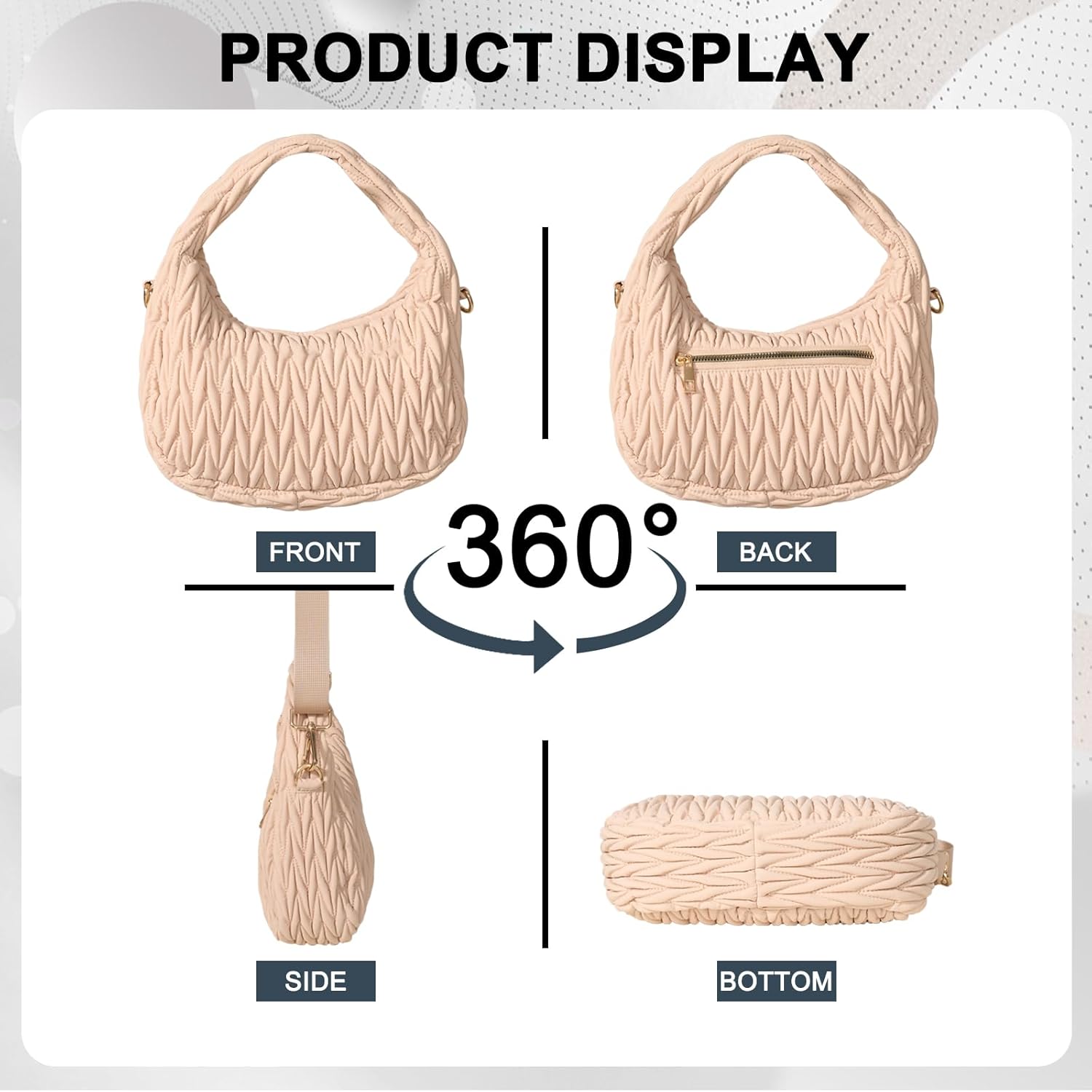 NAARIIAN Small Puffer Purse for Women Quilted Puffer Shoulder Bag Lightweight Crescent Bag for Casual, Travel - Image 5