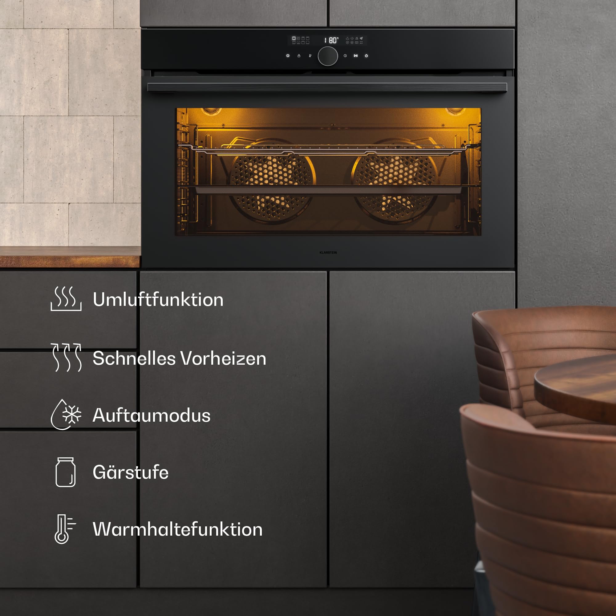 Klarstein Velaire Einbaubackofen 90 cm 127L Energieeffizienz A Digitalsteuerung