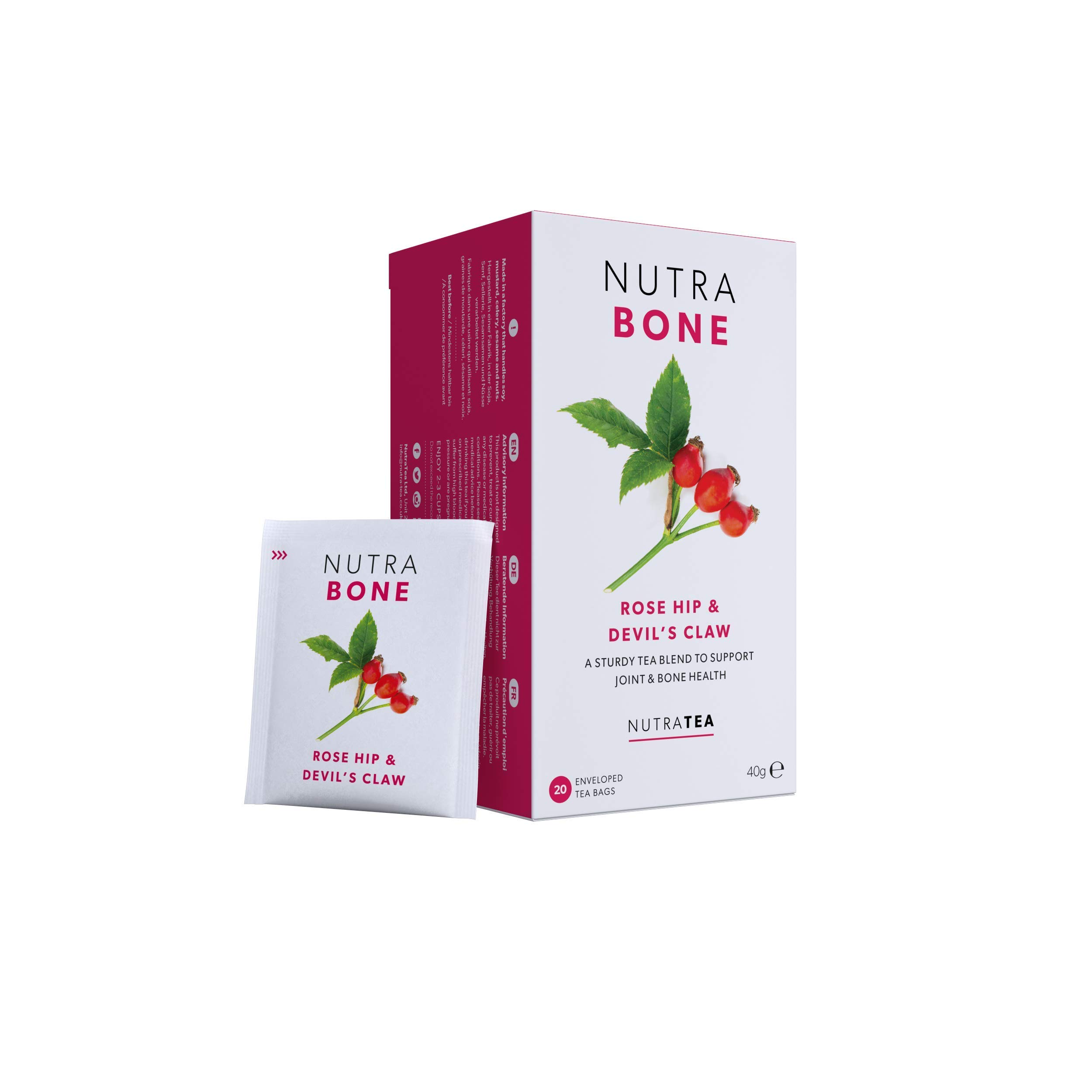 NUTRABONE - Bone Health Tea | Bone Strength Tea - Maintains Bone Density & Joint Care - Includes Ginkgo Biloba, Rosehip & Devil's Claw - 40 Enveloped Tea Bags - by Nutra Tea - Herbal Tea - (2 Pack)