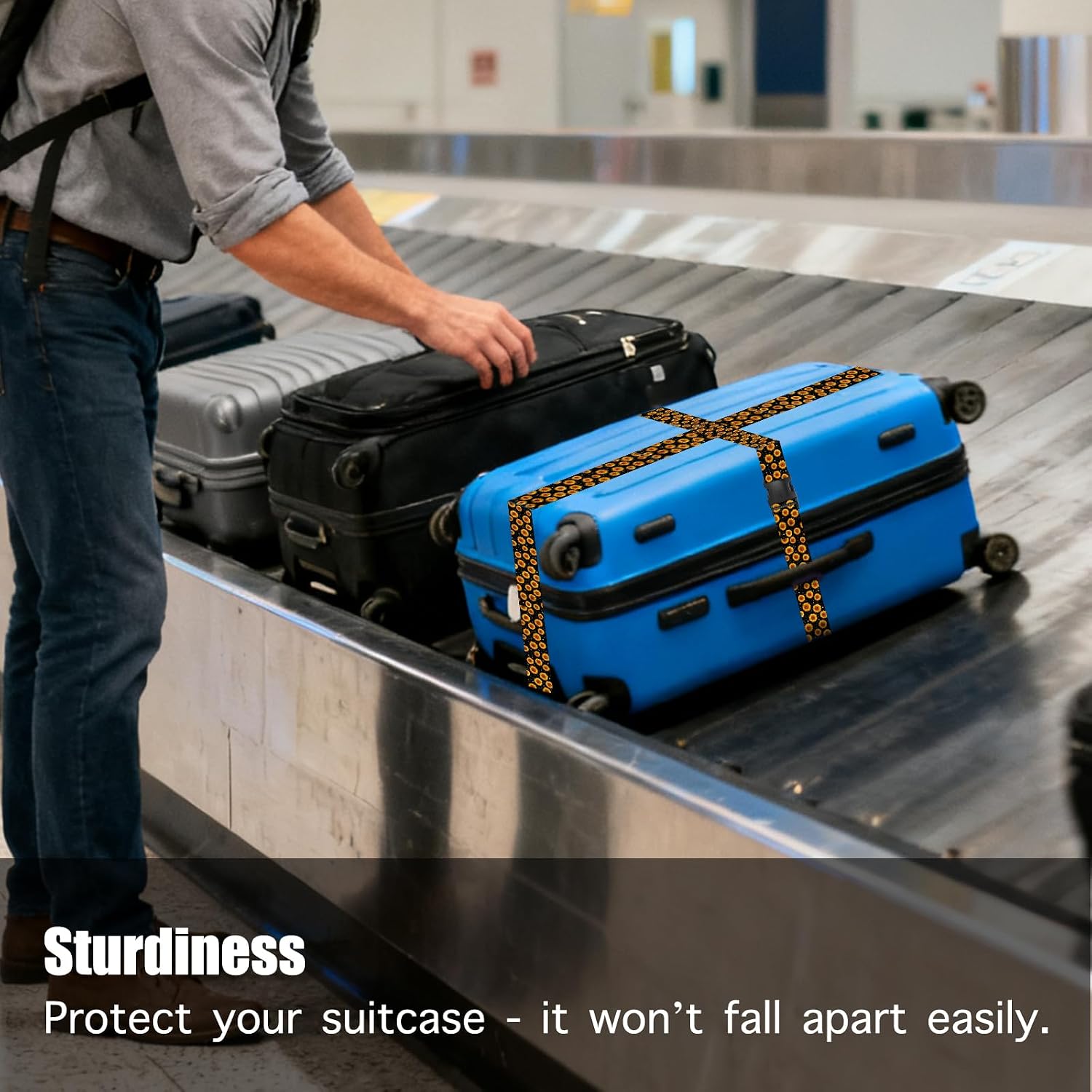 Nuxovilar Luggage Straps of 2 Set with Bright Sunflower Pattern, Durable Material 1.96 * 70.86 Inches for Suitcases, Travel Essentials for 22-28 Inch Luggage, Great for Summer Trips, Getaways