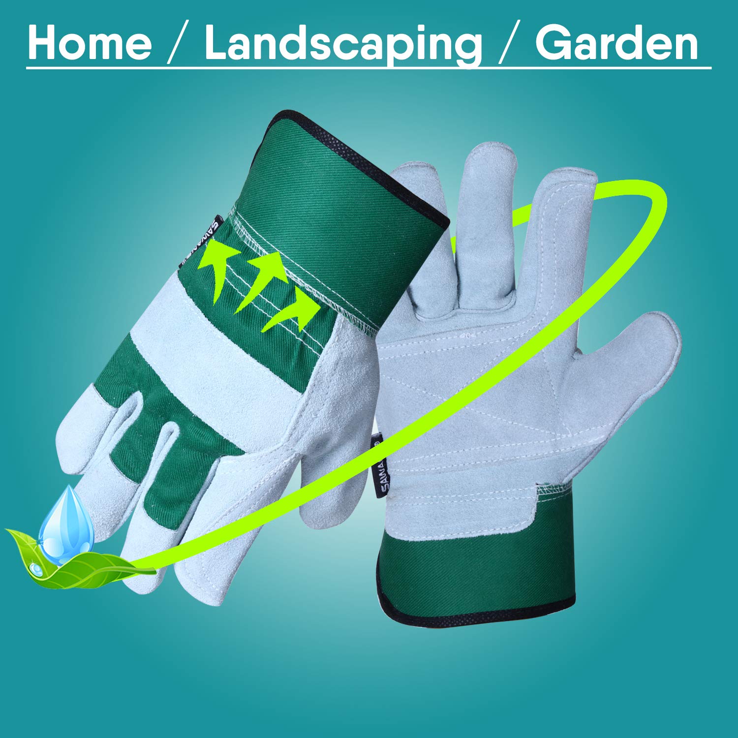 Thorn Proof Work Gloves Heavy duty Leather Gardening Gloves for Ladies Women Durable Protective Garden Rigger Hand Utility Safety Men Kids Washable Gripper(Green - Image 3