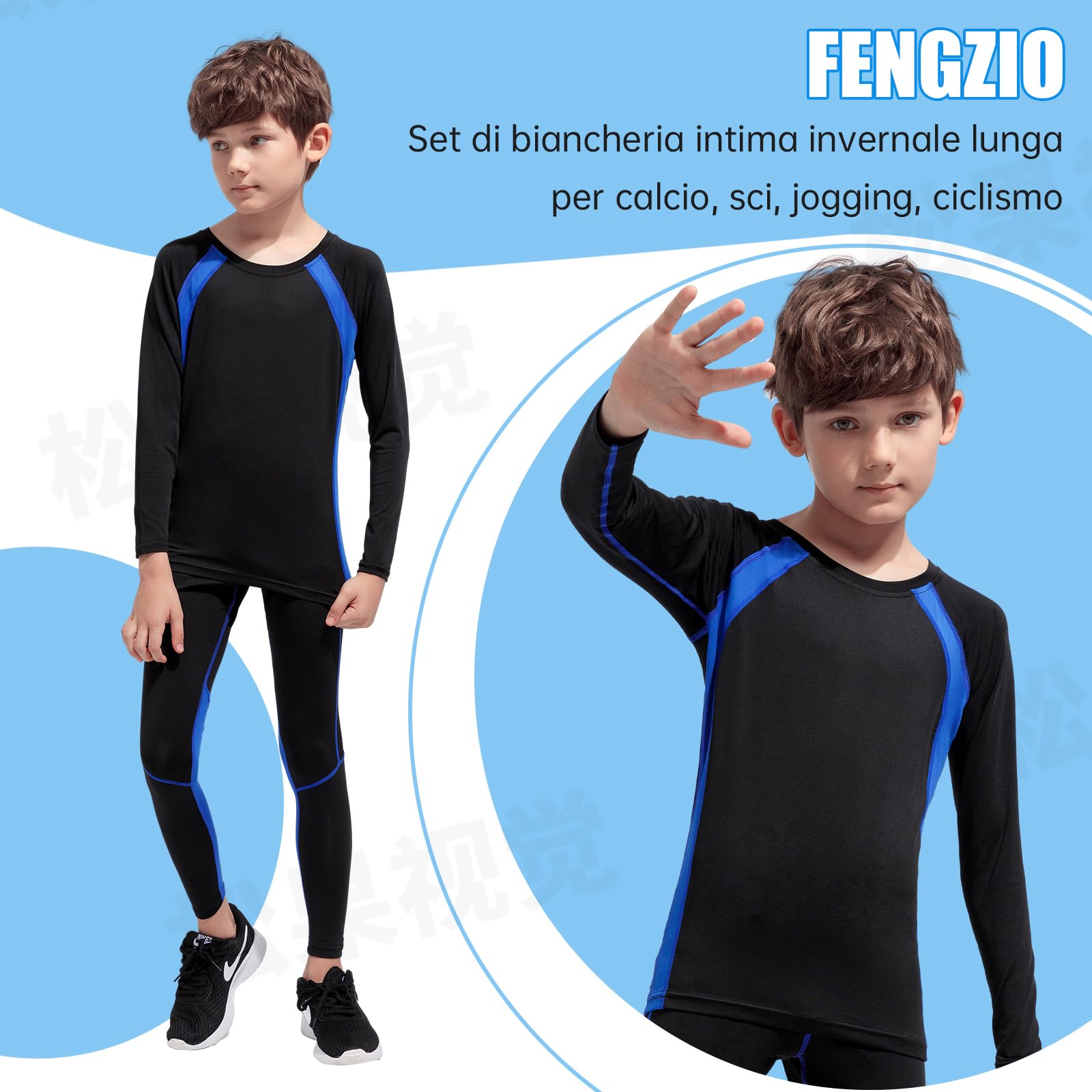 Bambini Intimo Termico Set Ragazzo Ragazza Biancheria Intima Termica Sci Set Termico Funzione Base Layer Riscaldante Traspirante Riscaldante e ad Asciugatura Rapida Intimo Funzionale Set