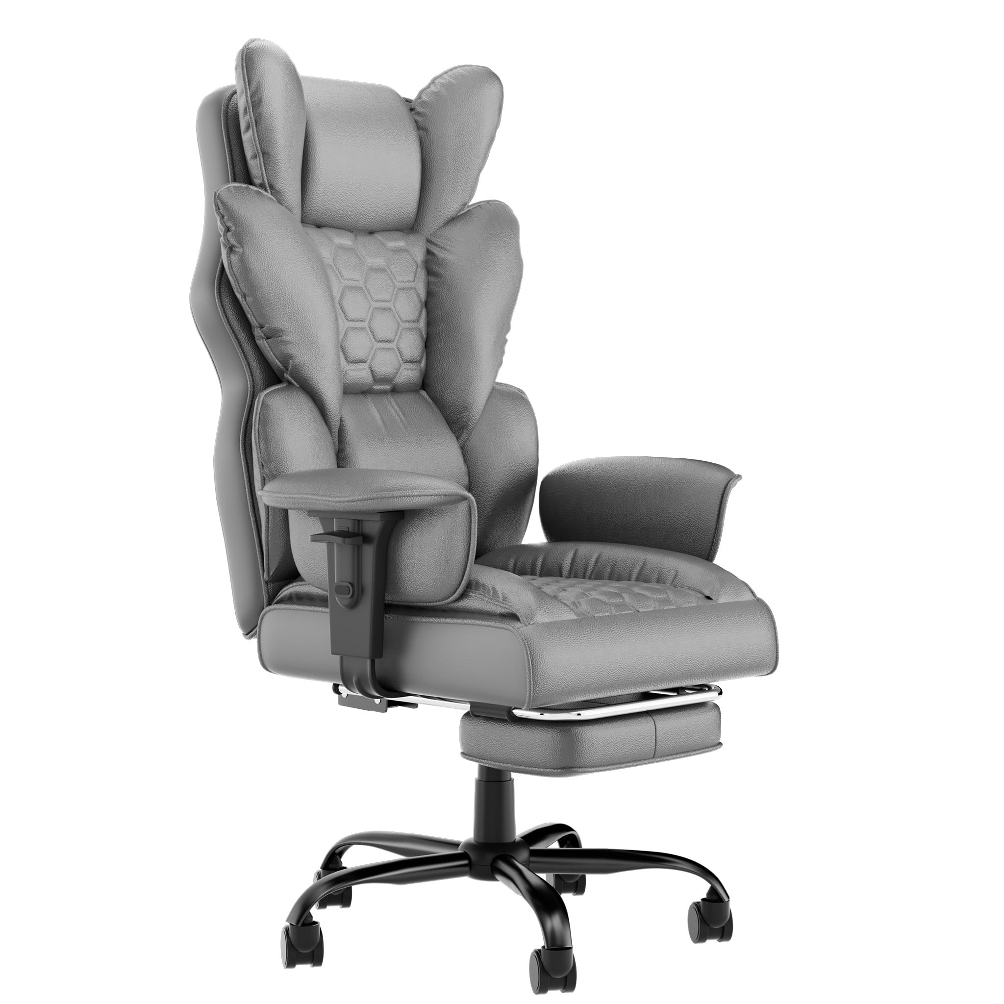 YEATHOR Executive Office Chair Ergonomic Office Desk Chair Height Adjustable Tilt 90-150° with Footrest and High Backrest PU Leather Luxury Swivel Chair Computer Chair for home and office, Grey