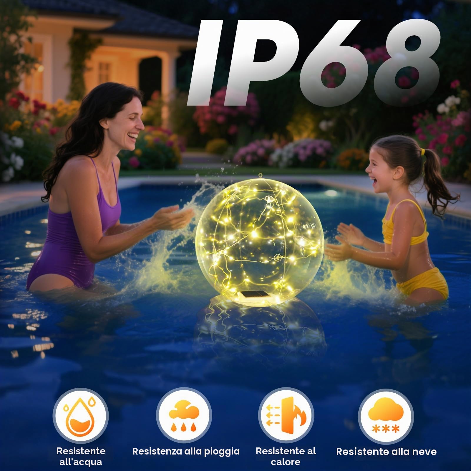 Askyli - Luci galleggianti solari per piscina, 38,1 cm, luce solare impermeabile che galleggia, luci LED bianca calda per palline da piscina, luci solari per piscina con accensione automatica per