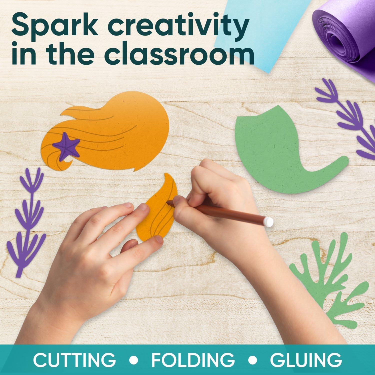 18" x 1200" (100 ft) Mermaid Kraft Paper Set, 45 Lbs - Light Blue, White, Lilac, Orange, Green Kraft Paper - Made in USA Color Paper for Crafts, Appliques for Kids, DIY, Origami