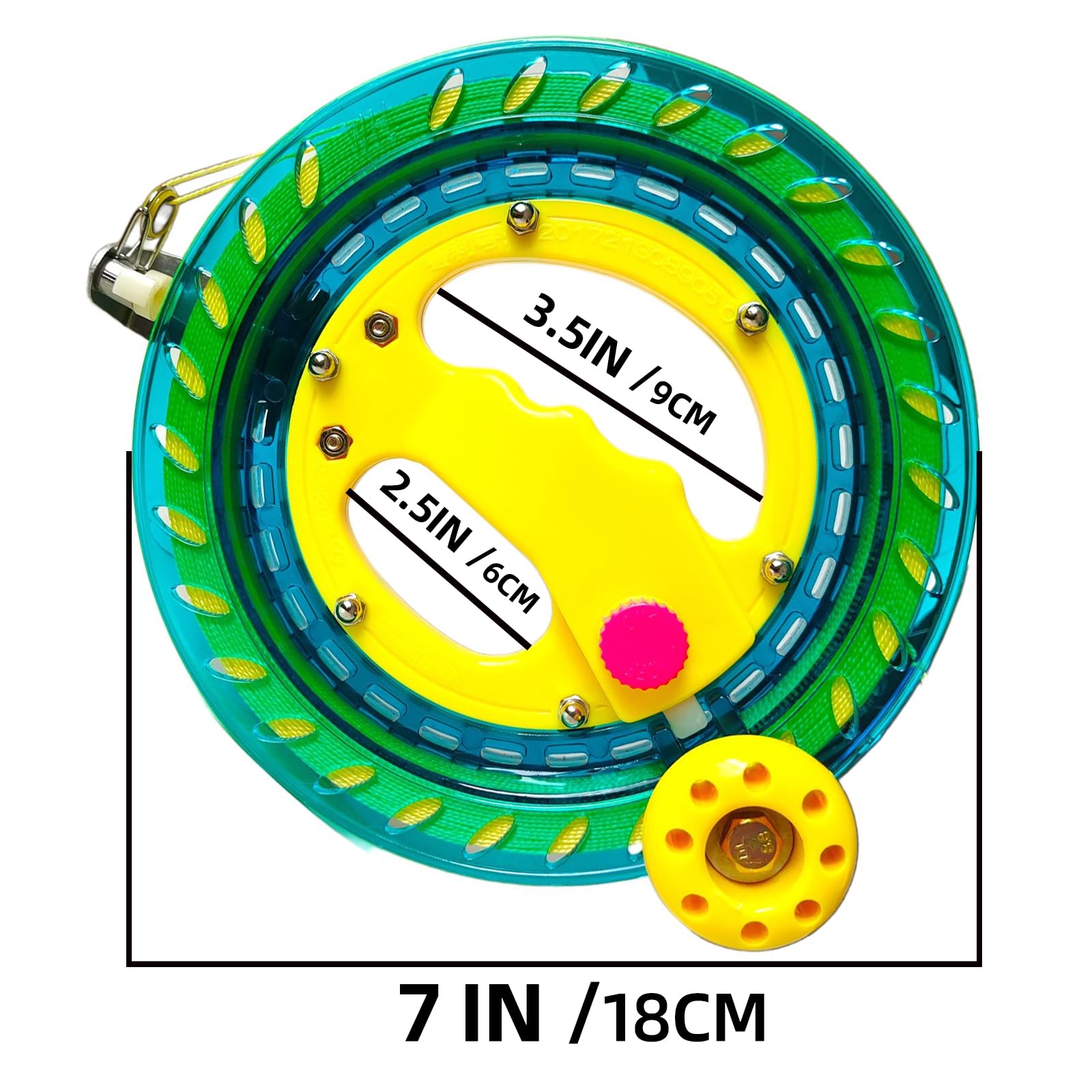 Bobine de cerf-volant (vert) pour enfants et adultes – 18,3 cm de diamètre, corde de cerf-volant haute résistance de 200 m avec connecteur – Grande poignée, verrou de sécurité, enrouleur