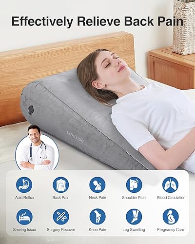 Miniatura 6 de Luxtude Almohada inflable de cuña para la apnea del sueño, almohada de cuña de viaje para aliviar el dolor de espalda, almohada de elevación de