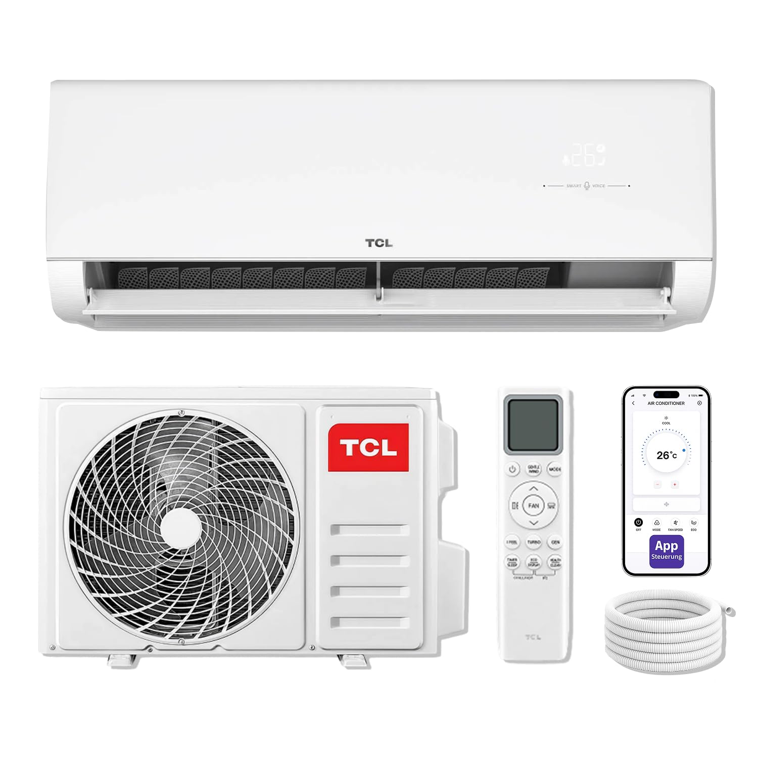 TCL VoxIn Split Klimaanlage 12000 BTU 3.5kW Set, Kühlen Heizen Entfeuchten Ventilieren Hands Free AI Voice Control Inverter Wärmepumpe A+++ WLAN App Steuerung