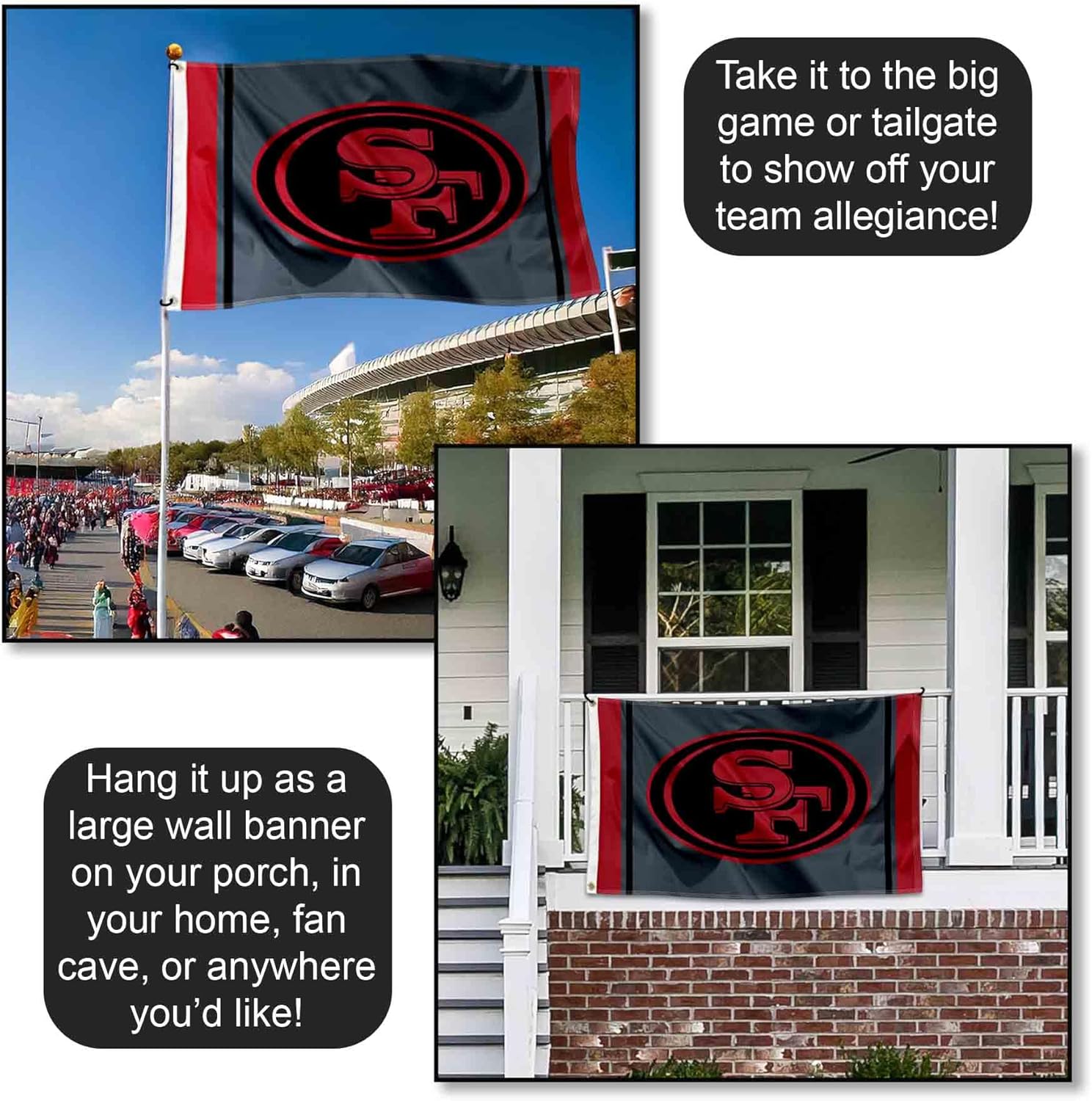 San Francisco 49ers Blackout Sideline Flag Outdoor Indoor 3x5 Foot Banner - Image 4