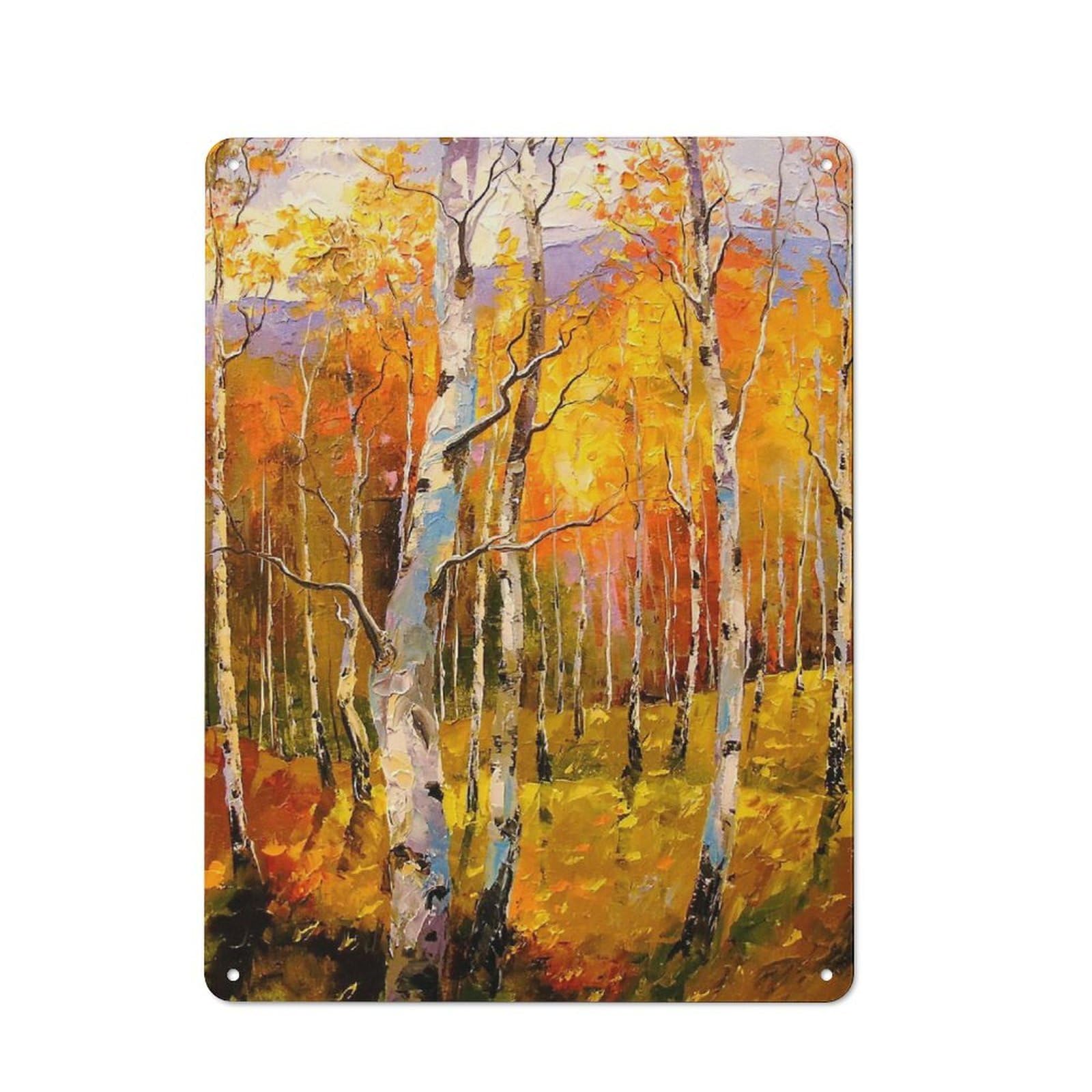 Junmoney Birches In Sunlight Nostalgic Metal Wall Plaque 40X30cm, Retro Room Decor For Kitchen, Hallway, Bar Or Small Cafe