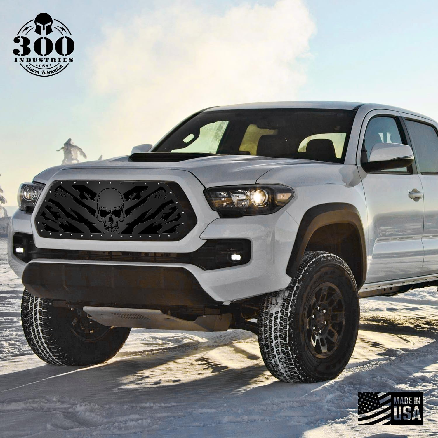 300 Industries Steel Grille Compatible with Toyota Tacoma 2016-2017 - Single Piece Powder Coated Satin Black - Nightmare