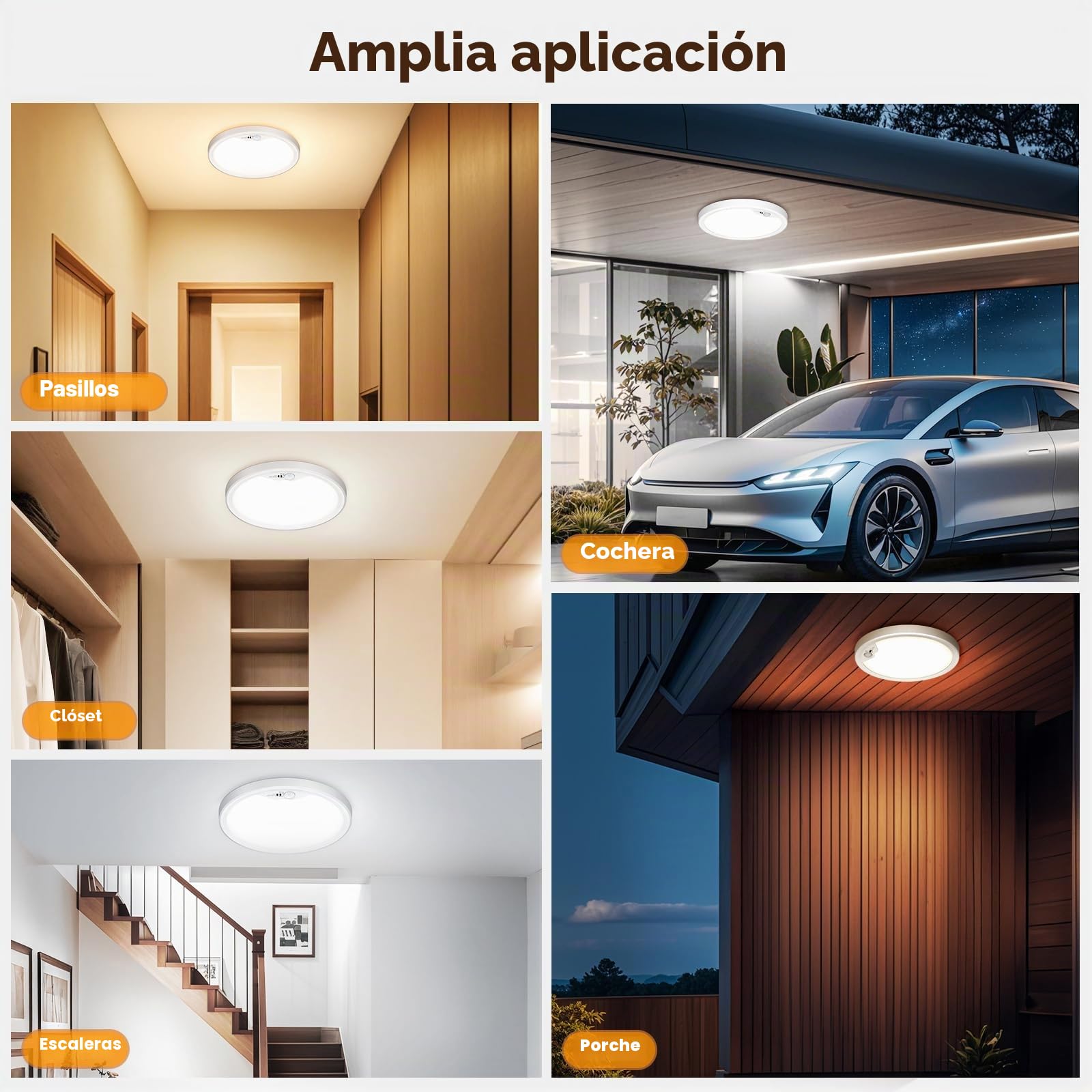 NIBSHOOM plafon led techo 3000K/4000K/6500K,2PCS luz led con sensor de movimiento 18W/1800LM/IP44 Impermeable lampara techo para Pasillo Escalera Balcón Garaje Baño Ø22cm