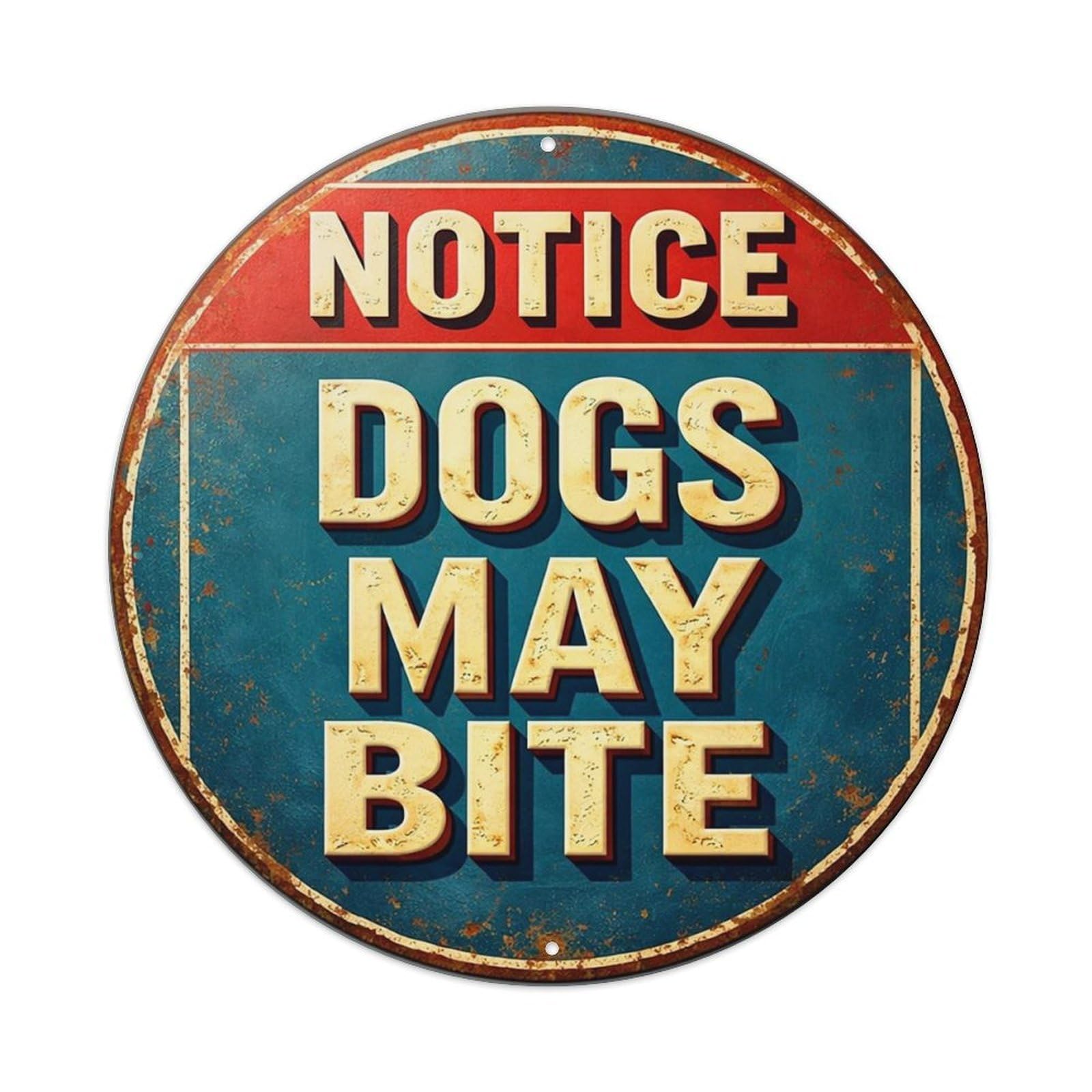 Notice Dogs May Bite Sign Tin Sign Metal Poster Vintage Metal Signs for Home Man Cave Bar Cafe Kitchen laundry room Wall Decorations 8x8 inches