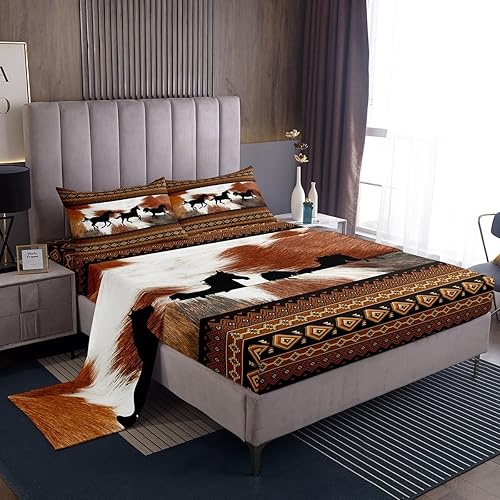 Manfei Juego de sábanas de caballo tamaño matrimonial, juego de ropa de cama con estampado abstracto de piel de vaca para niños, niñas y adultos,