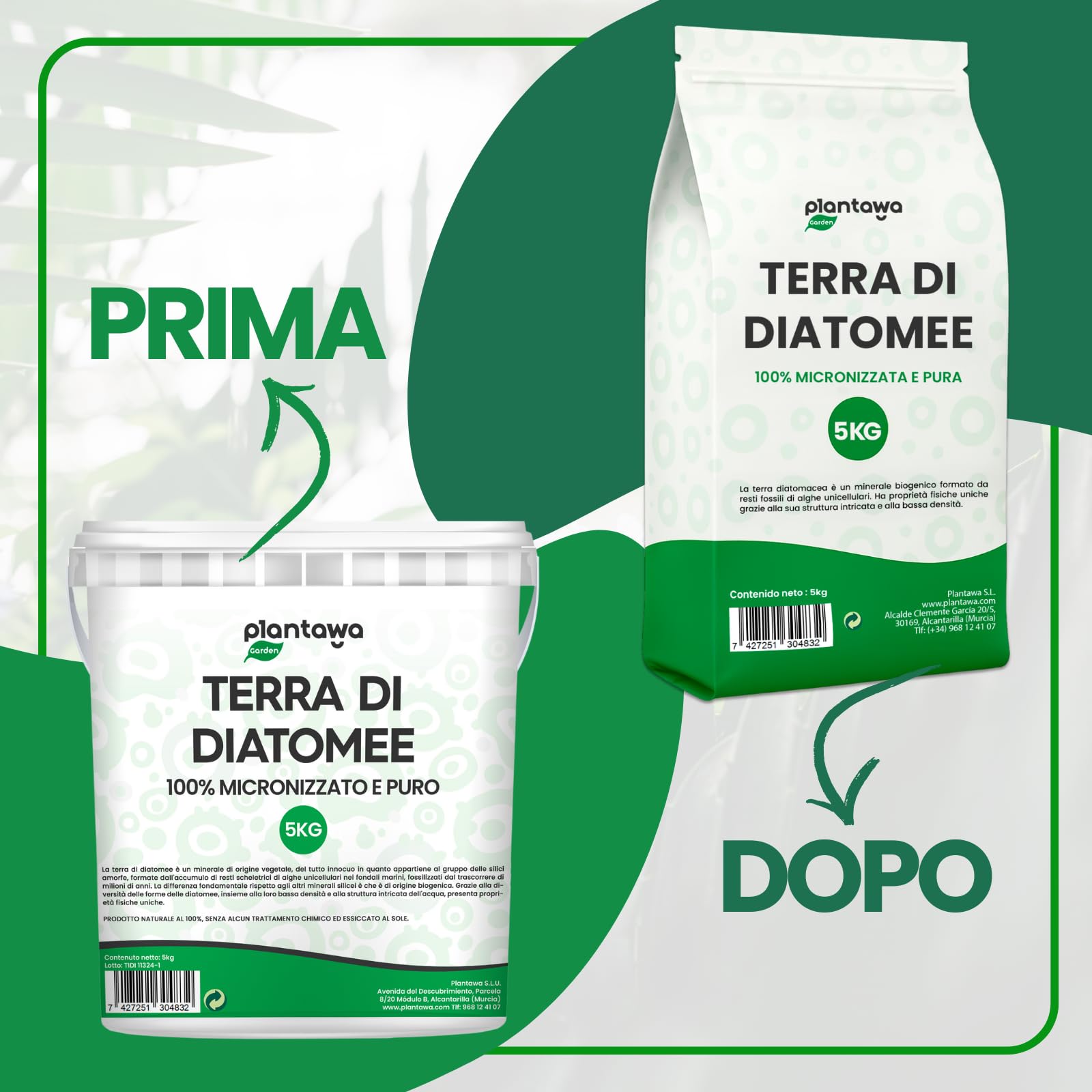 PLANTAWA Terra di Diatomee 5kg | Diatomee Polvere 100% Naturale di Alta Qualità | Perfetta per Molteplici Applicazioni in Casa e Giardino | Senza Trattamenti Chimici | Senza Additivi