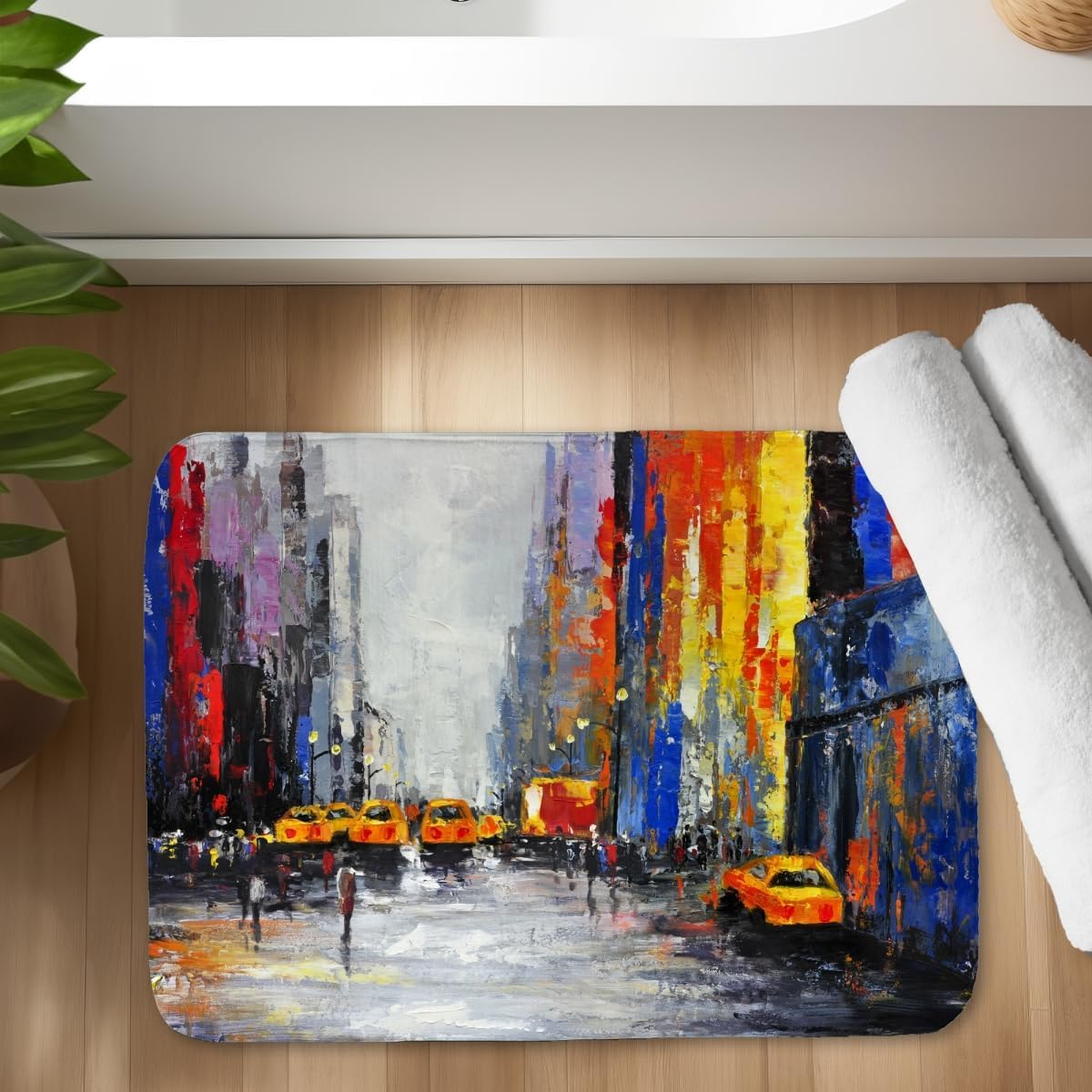 Begin Home Decor C1BM1724CT3SV9 17 x 24 in. Color Spotted Street with Taxis Bath Mat - Contemporary Decor