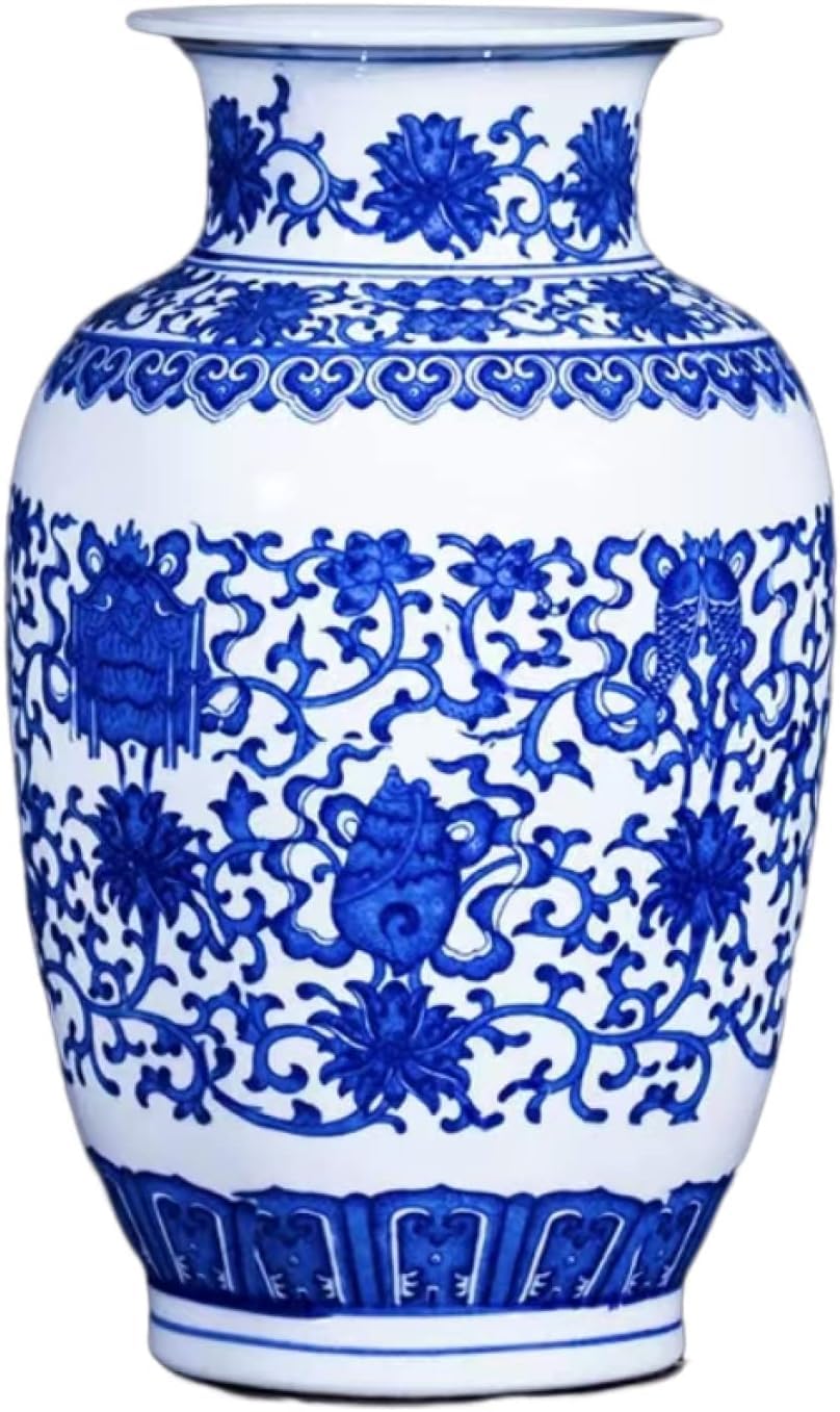 Bzgpmfud One Color Vase Desktop Decorative Classic Ceramic Vases For Art Home Decoration Chinese Retro Porcelain With Peony Painting 34×25Cm