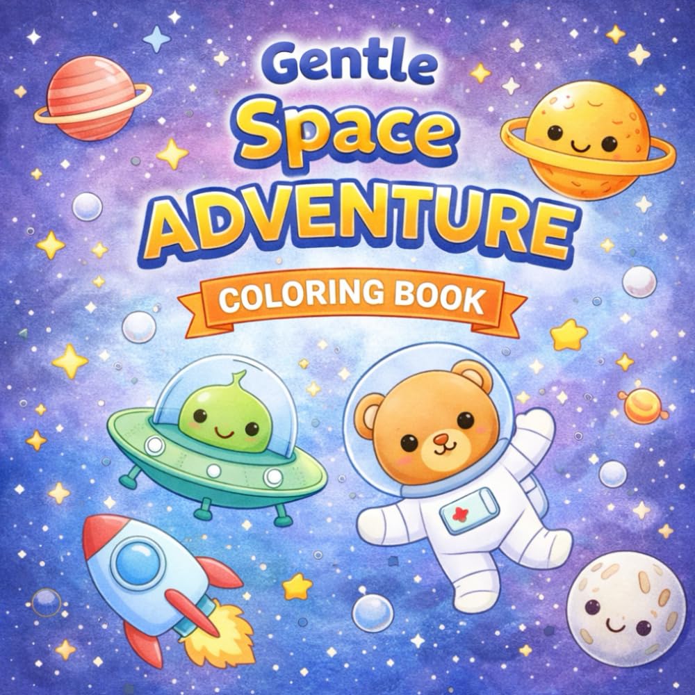 Gentle Space Adventure Coloring Book for Kids: Bold & Easy Low-Detail Space Coloring Pages with Rockets, Planets, Astronauts & Friendly Aliens for Calm, Stress-Free Fun