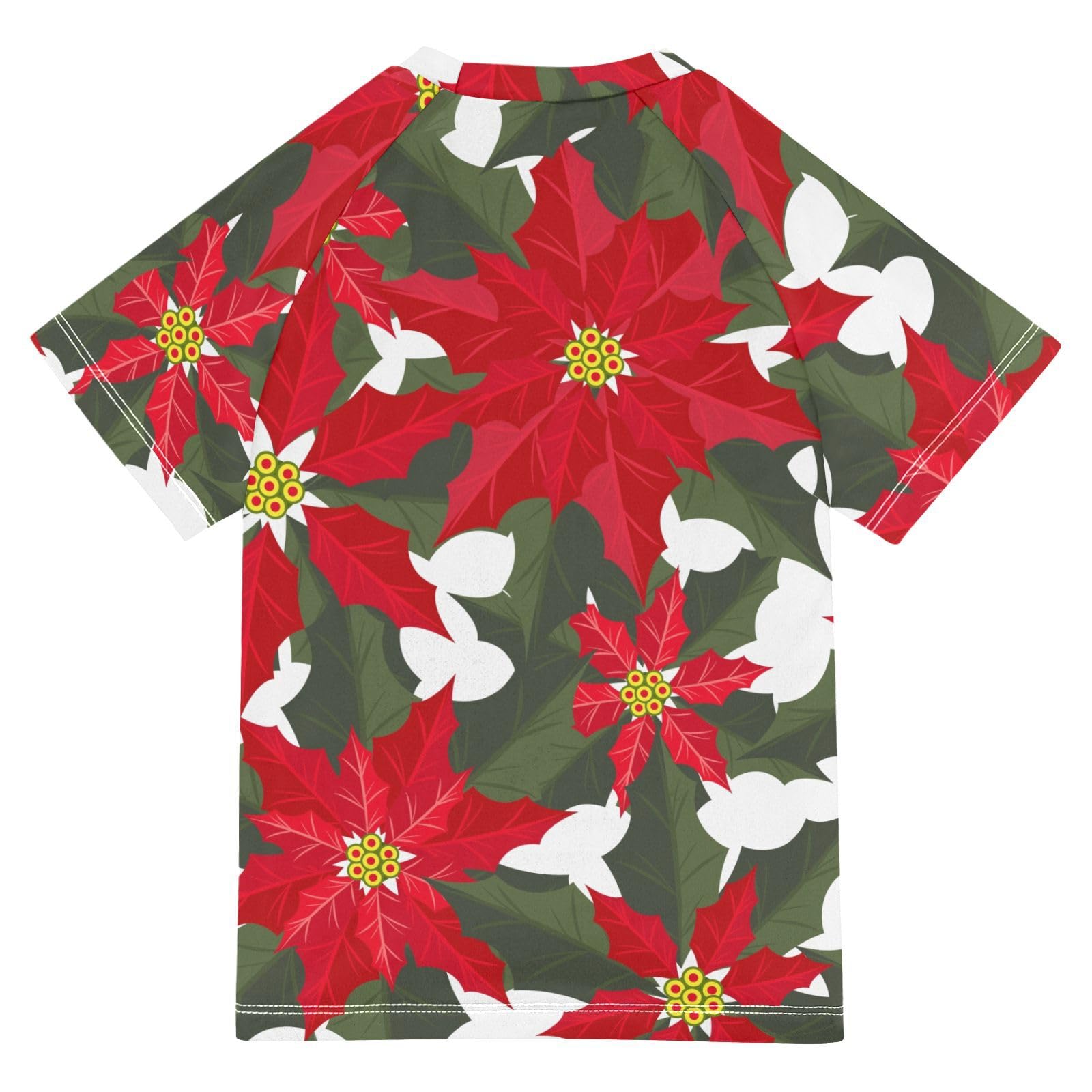 Aflyko Christmas Boys' Swim Shirt Holly Red Flower Leaves Rash Guard Beachwear Sun Protection Fishing Hiking Camping Surfing Swimming Toddler Infant Summer Daily T-Shirt, 4T