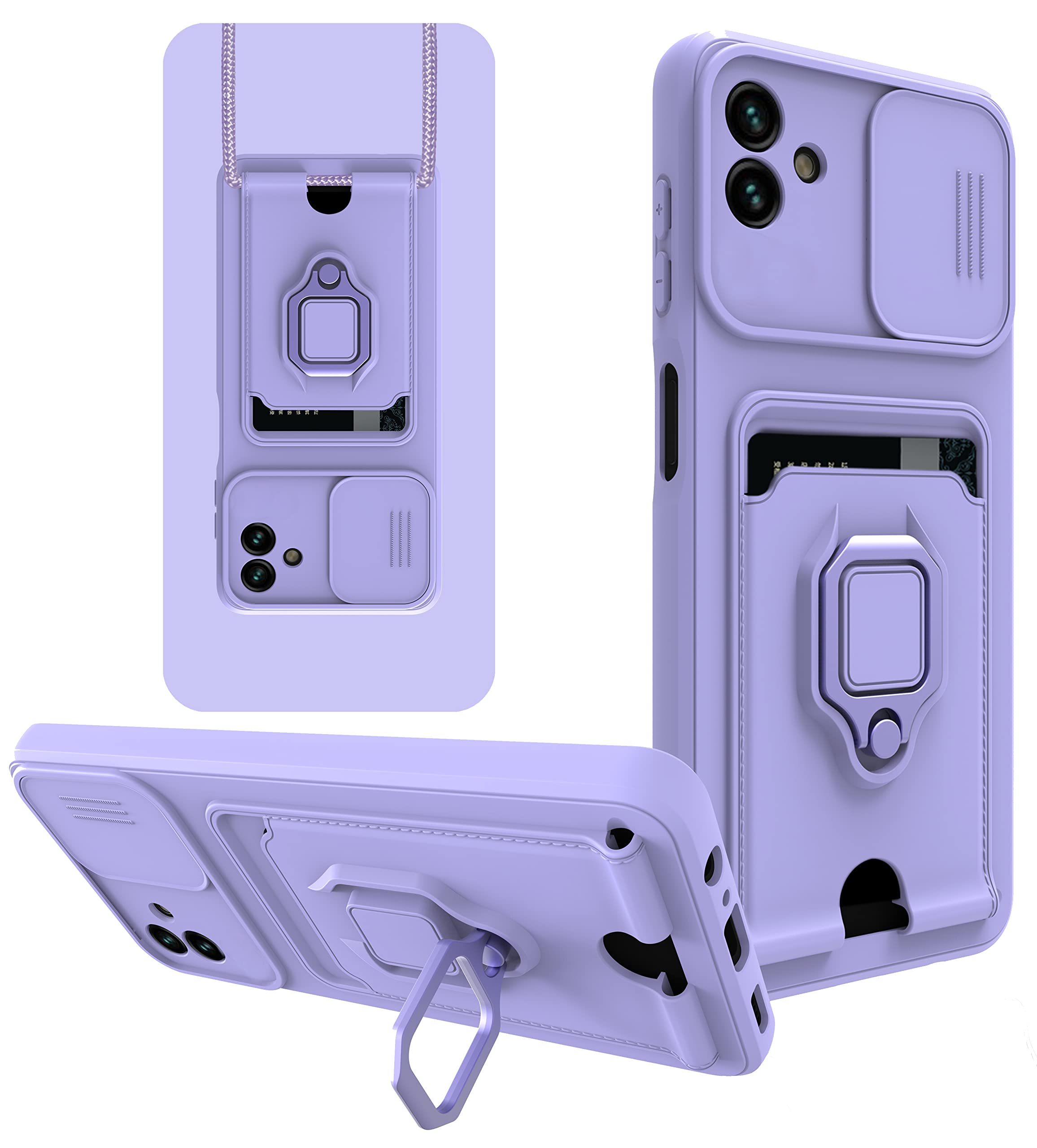 SNCLET per Redmi Note 12 Pro 5G Case,Premium Custodia con Protezione Fotocamera con Anello Stand Cordino Card Slot AntiGraffio Custodia in TPU Silicone Custodia per Redmi Note 12 Pro 5G,Viola